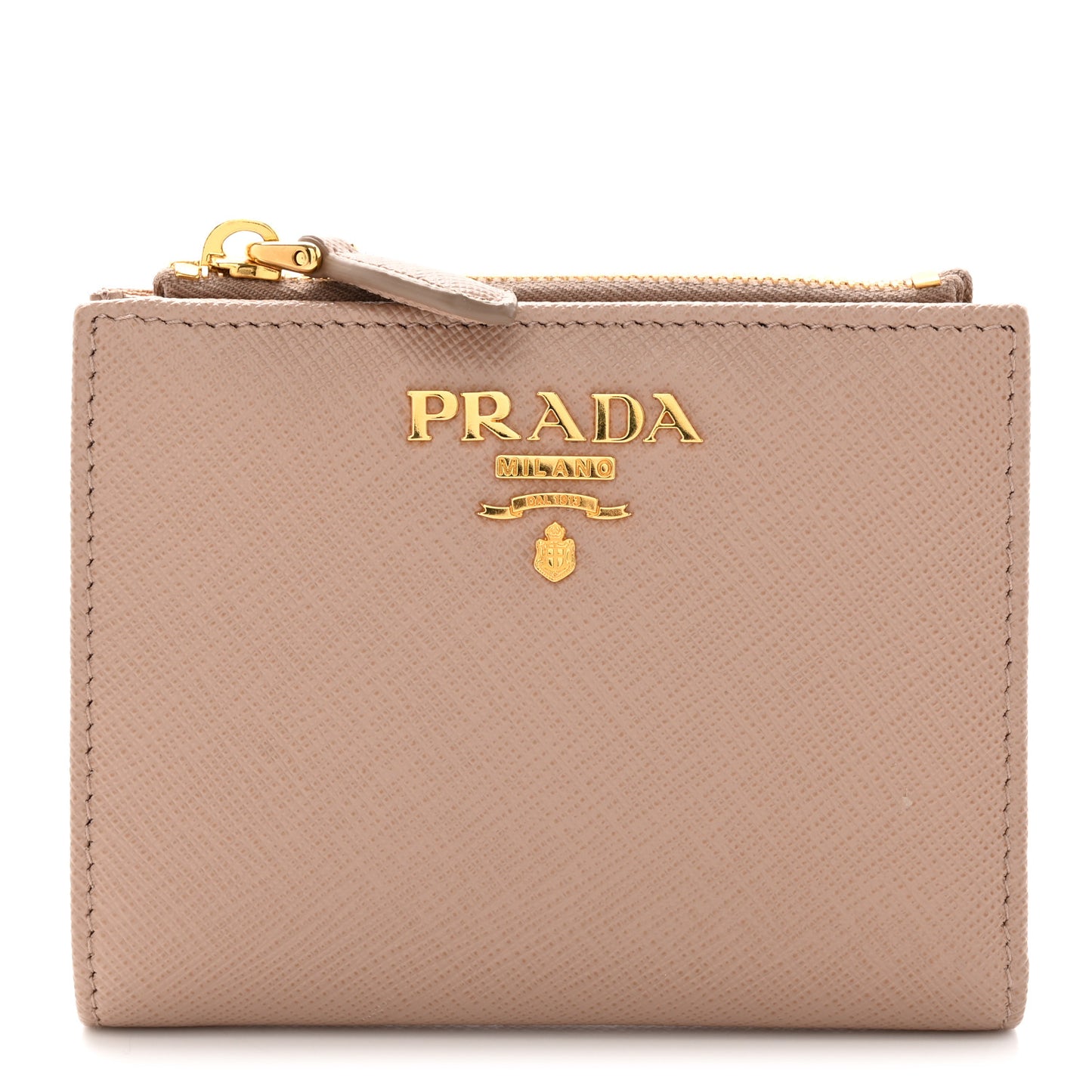 Saffiano Metal Bi-Fold Zip Wallet Cammeo