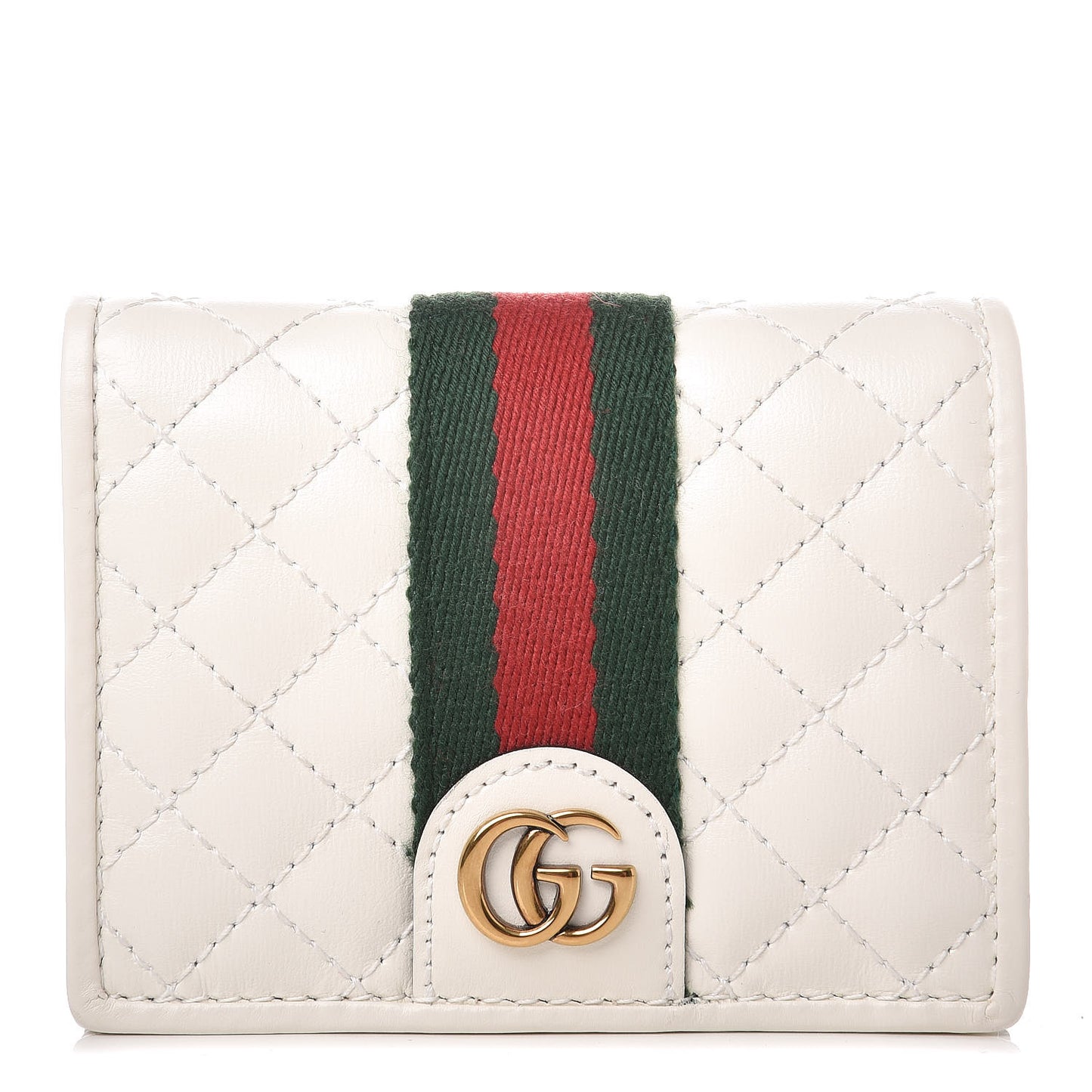 Calfskin Web Trapuntata GG Card Case Wallet Off White