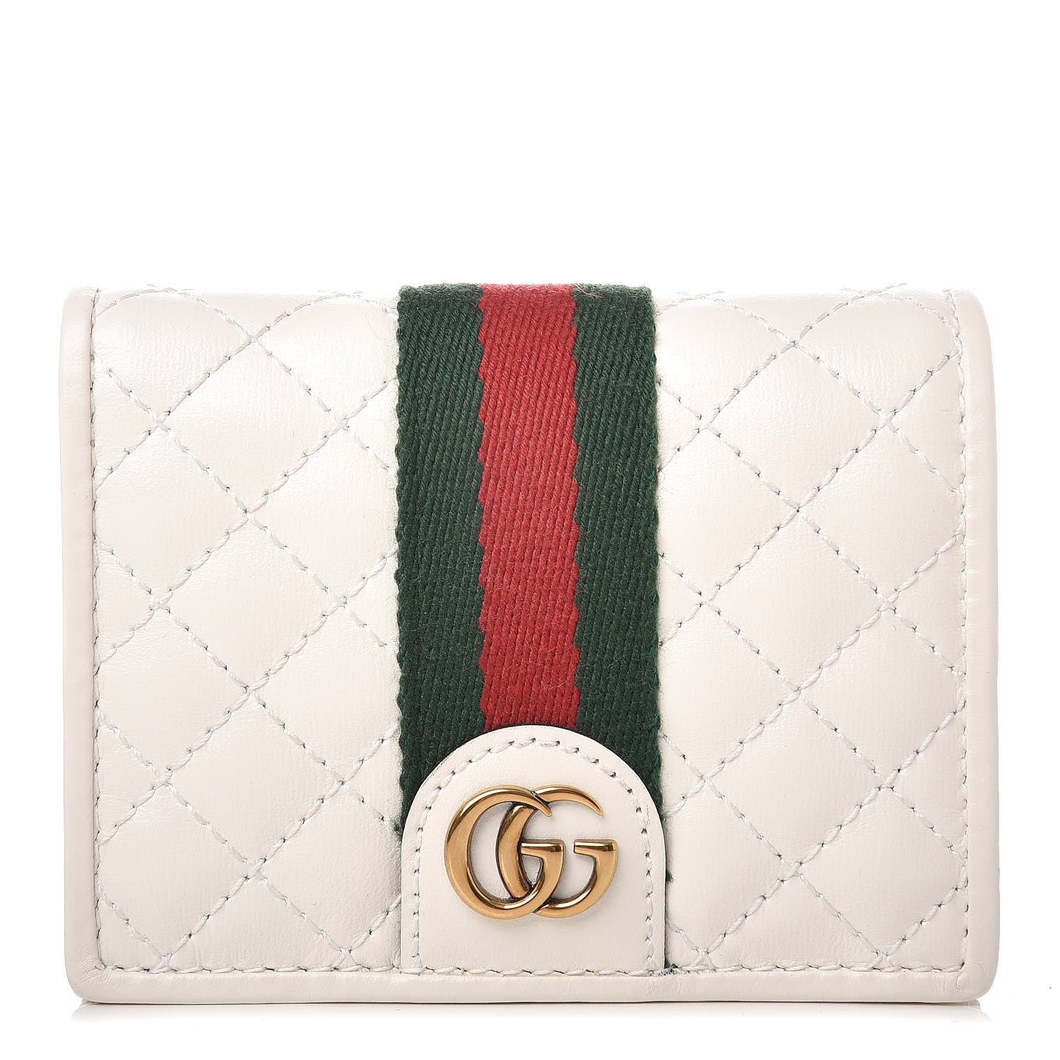 Gucci Calfskin Web Trapuntata GG Card Case Wallet Off White 1 of 9