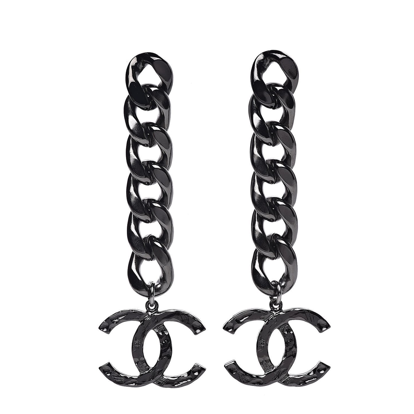 Metal CC Pick Drop Earrings Ruthenium