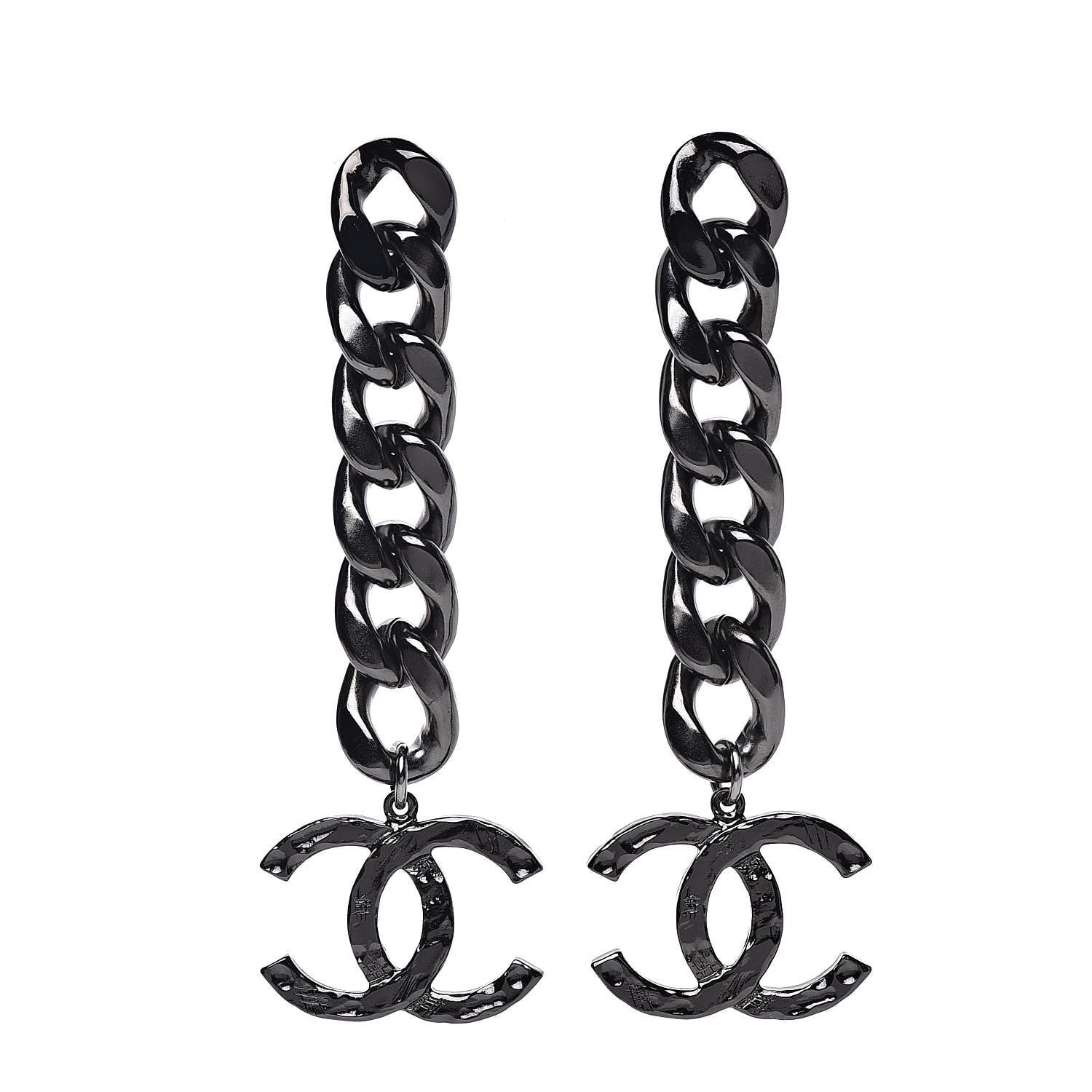 Chanel Metal CC Pick Drop Earrings Ruthenium 1 of 5