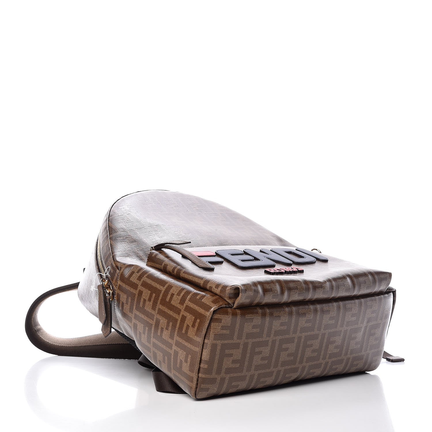 Fendi X FILA Glazed Fabric Vitello Century FF 1974 Mania Pouch Pocket Backpack Mogano Panna Blueberry 4 of 9
