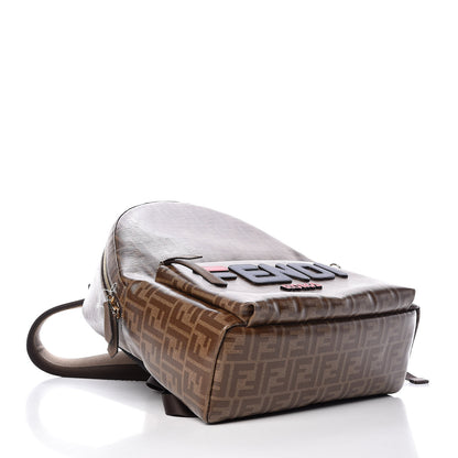 Fendi X FILA Glazed Fabric Vitello Century FF 1974 Mania Pouch Pocket Backpack Mogano Panna Blueberry 4 of 9