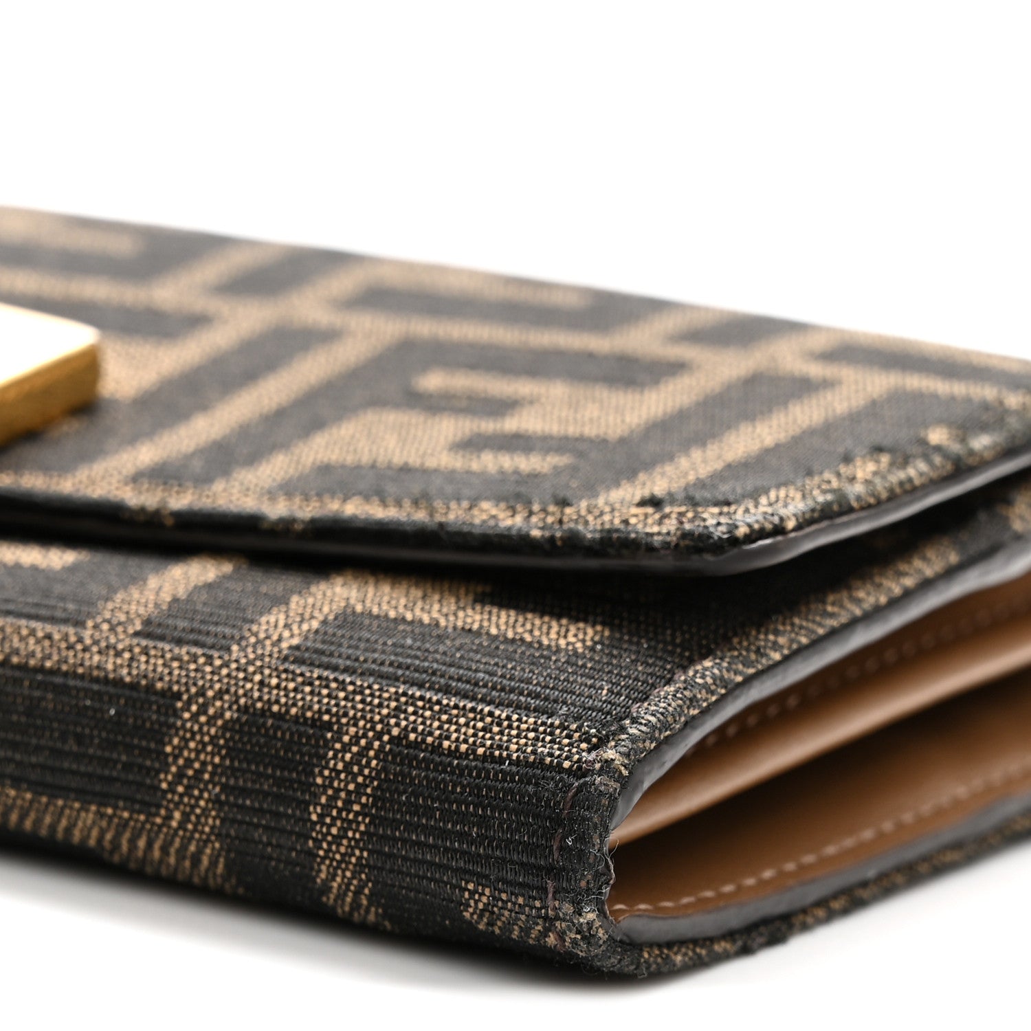 Fendi Fabric Jacquard FF 1974 Continental Wallet On Chain Tobacco