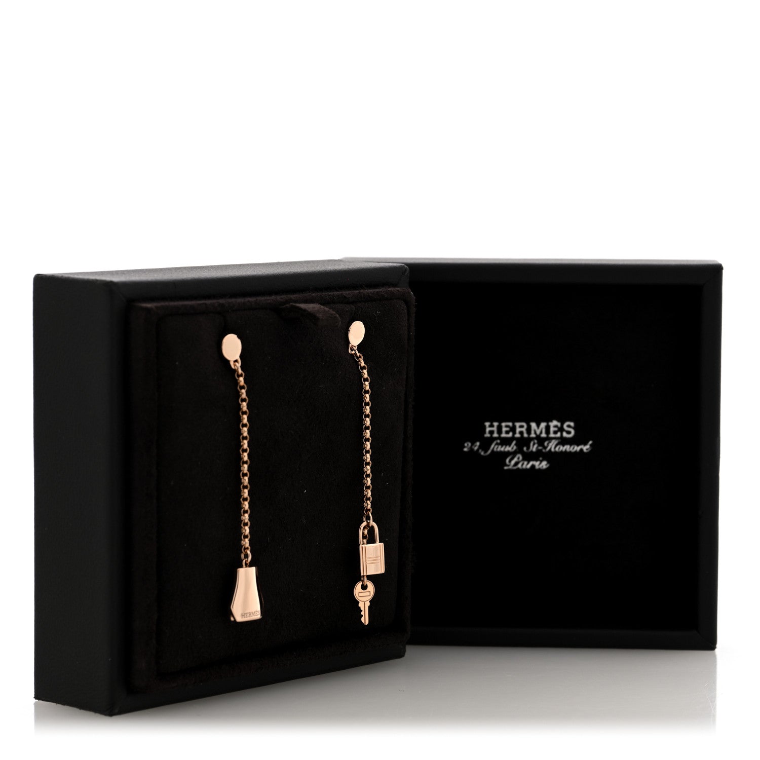 Hermes 18K Rose Gold Kelly Clochette Earrings 5 of 5