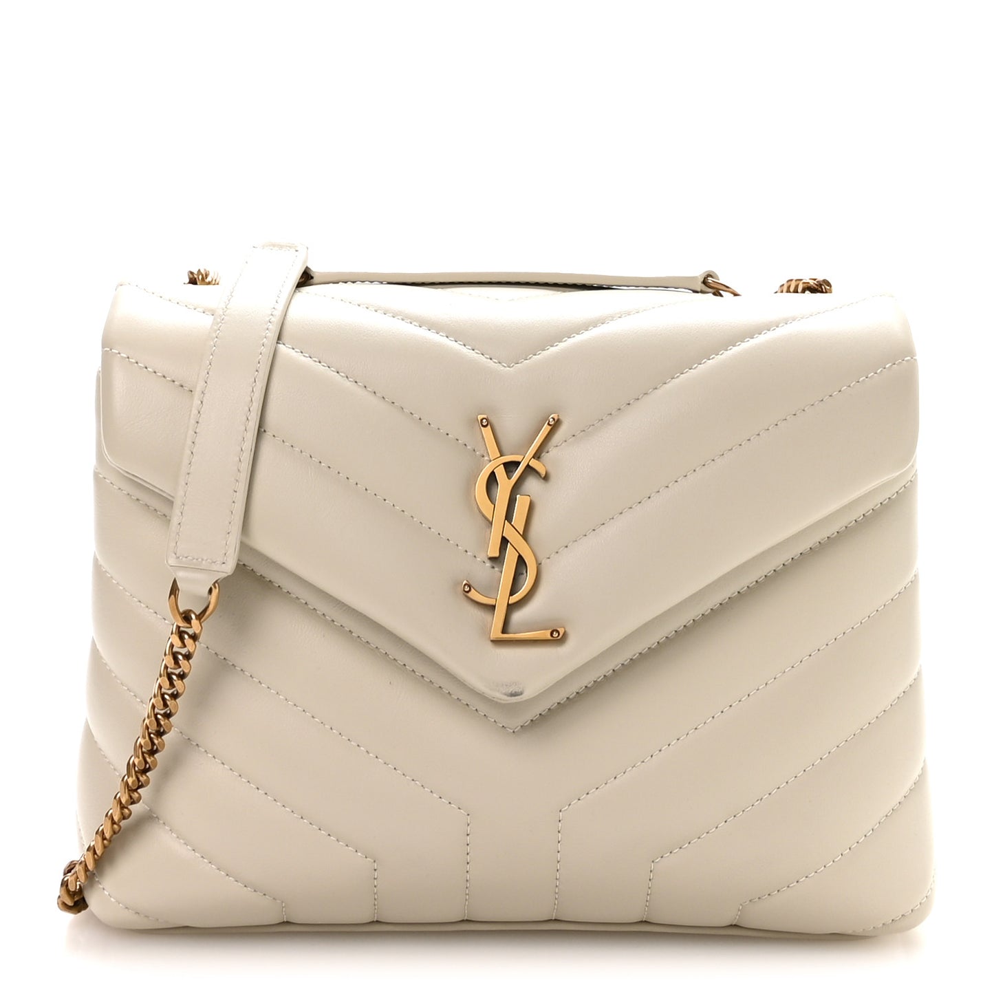 Calfskin Y Quilted Monogram Small Loulou Chain Satchel Crema Soft