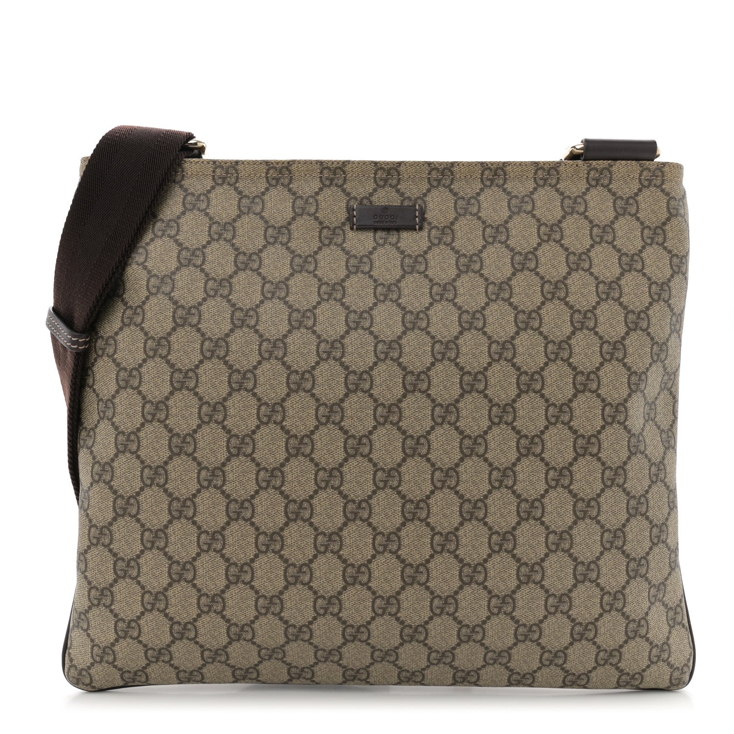 Gucci GG Supreme Monogram Medium Flat Messenger Bag Dark Brown 1 of 10
