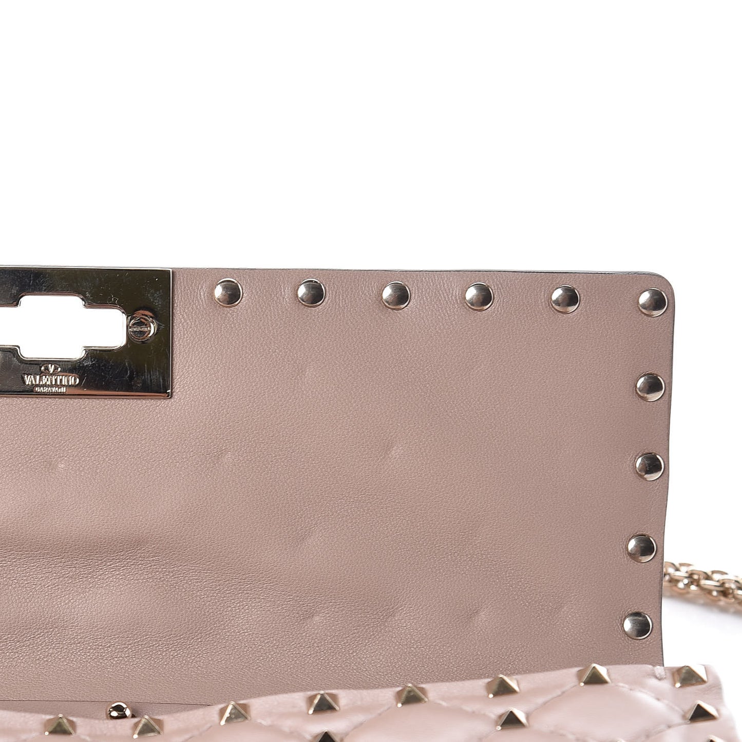 Lambskin Rockstud Spike Wallet on Chain Poudre