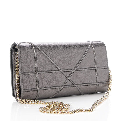 Christian Dior Metallic Grained Calfskin Diorama Croisiere Chain Wallet Gunmetal Grey 3 of 8