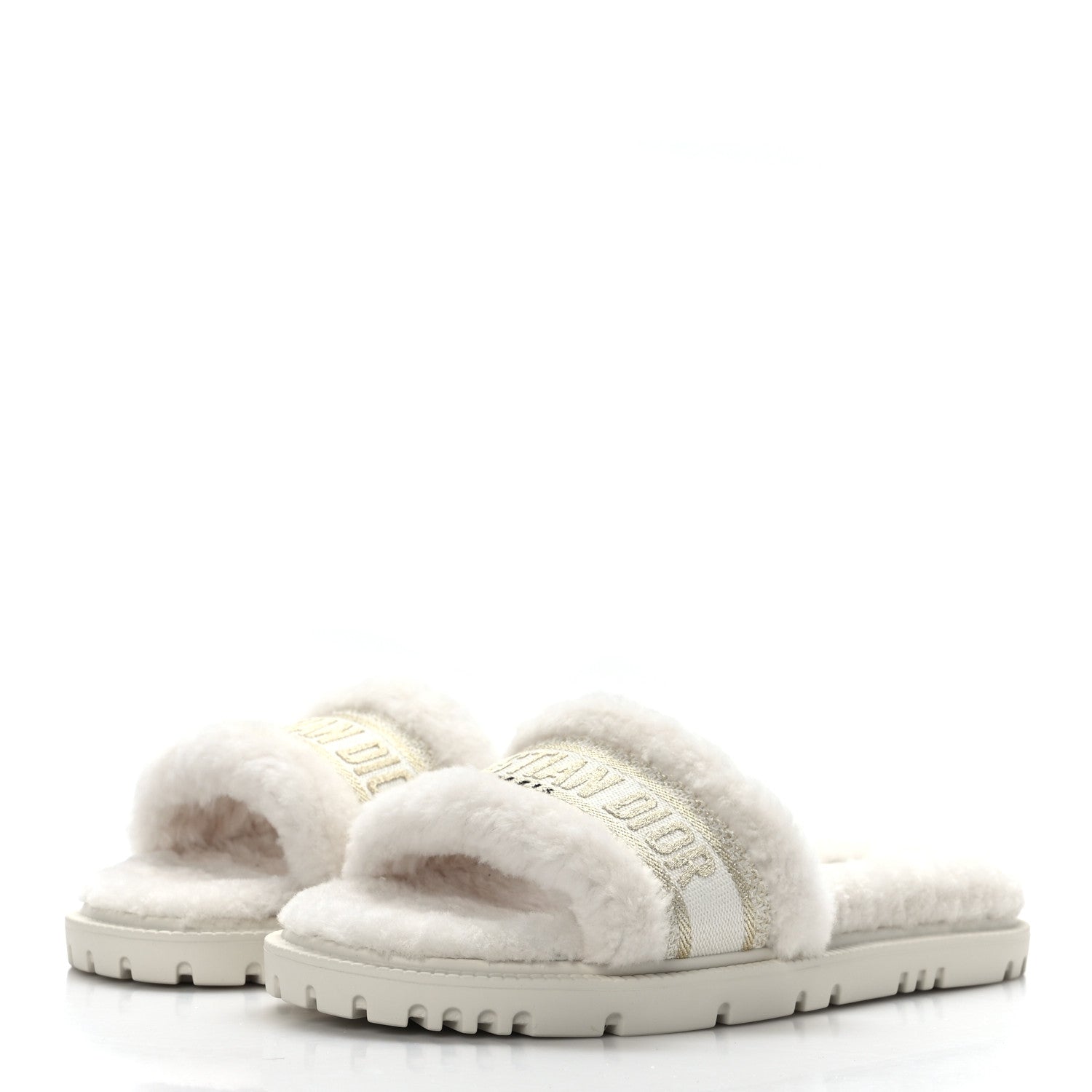 Christian Dior Shearling Canvas Lurex Embroidered Dway 10mm Slide Sandals 38.5 Natural Platinum 3 of 8