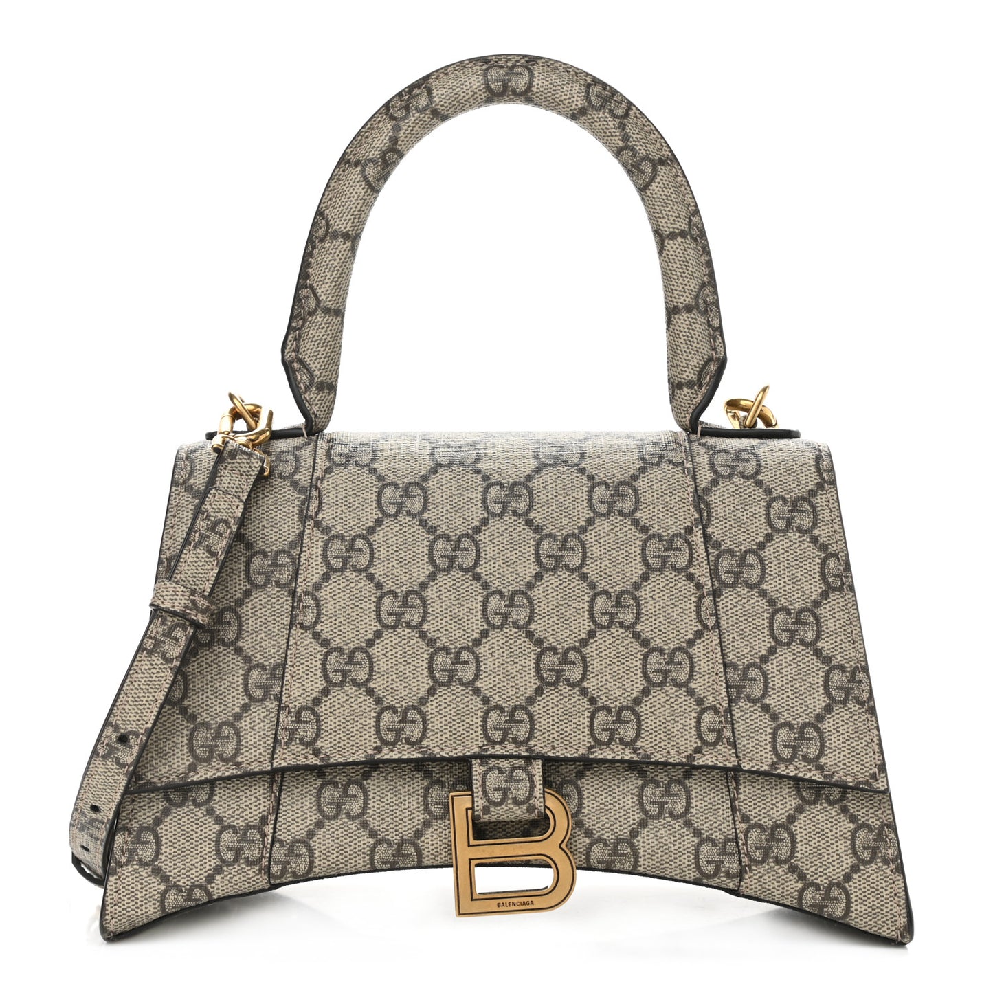 X GUCCI GG Supreme Monogram Small Hourglass Top Handle Bag Beige Ebony
