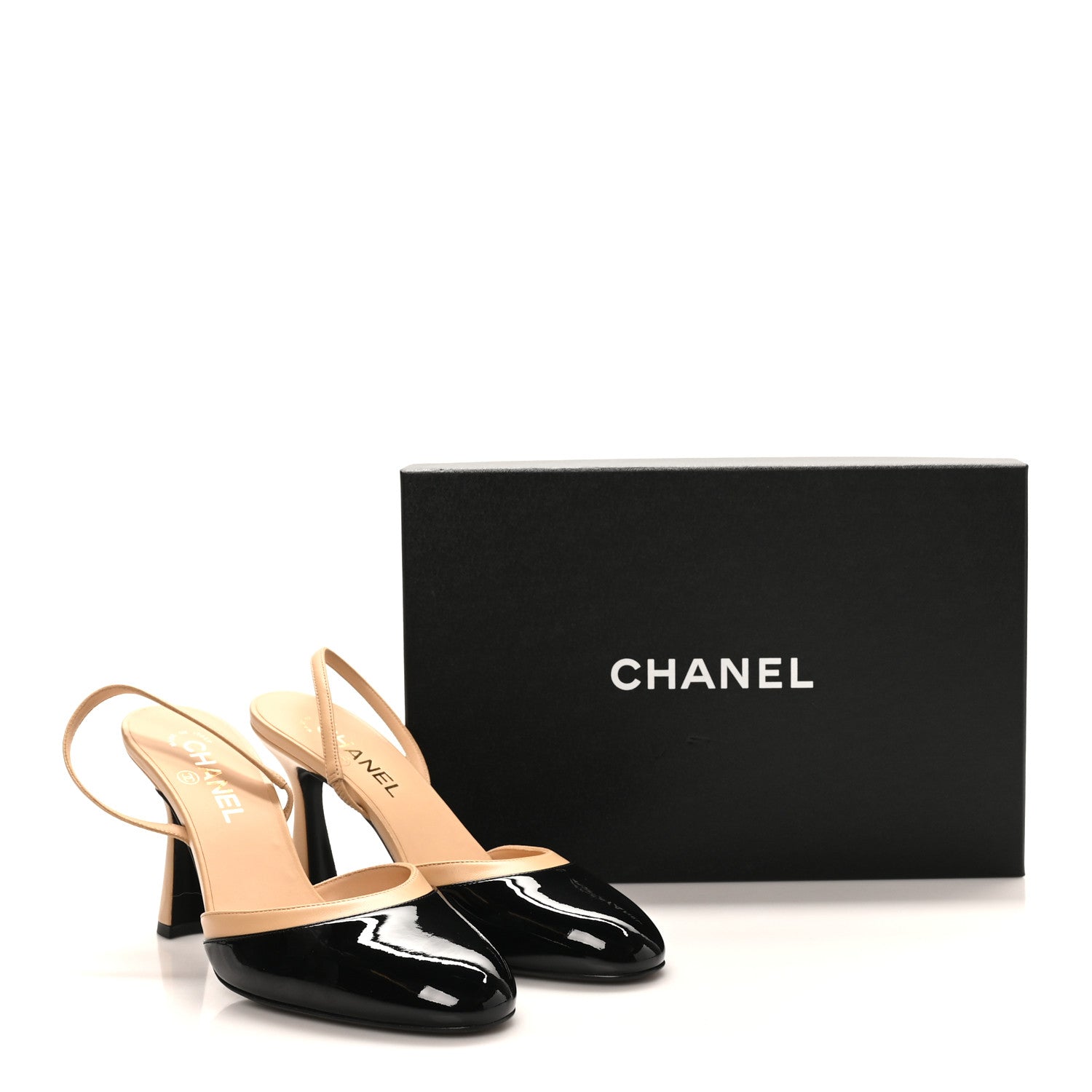 Chanel Patent Lambskin Gabrielle Slingback Pumps 39.5 Beige Black 9 of 9