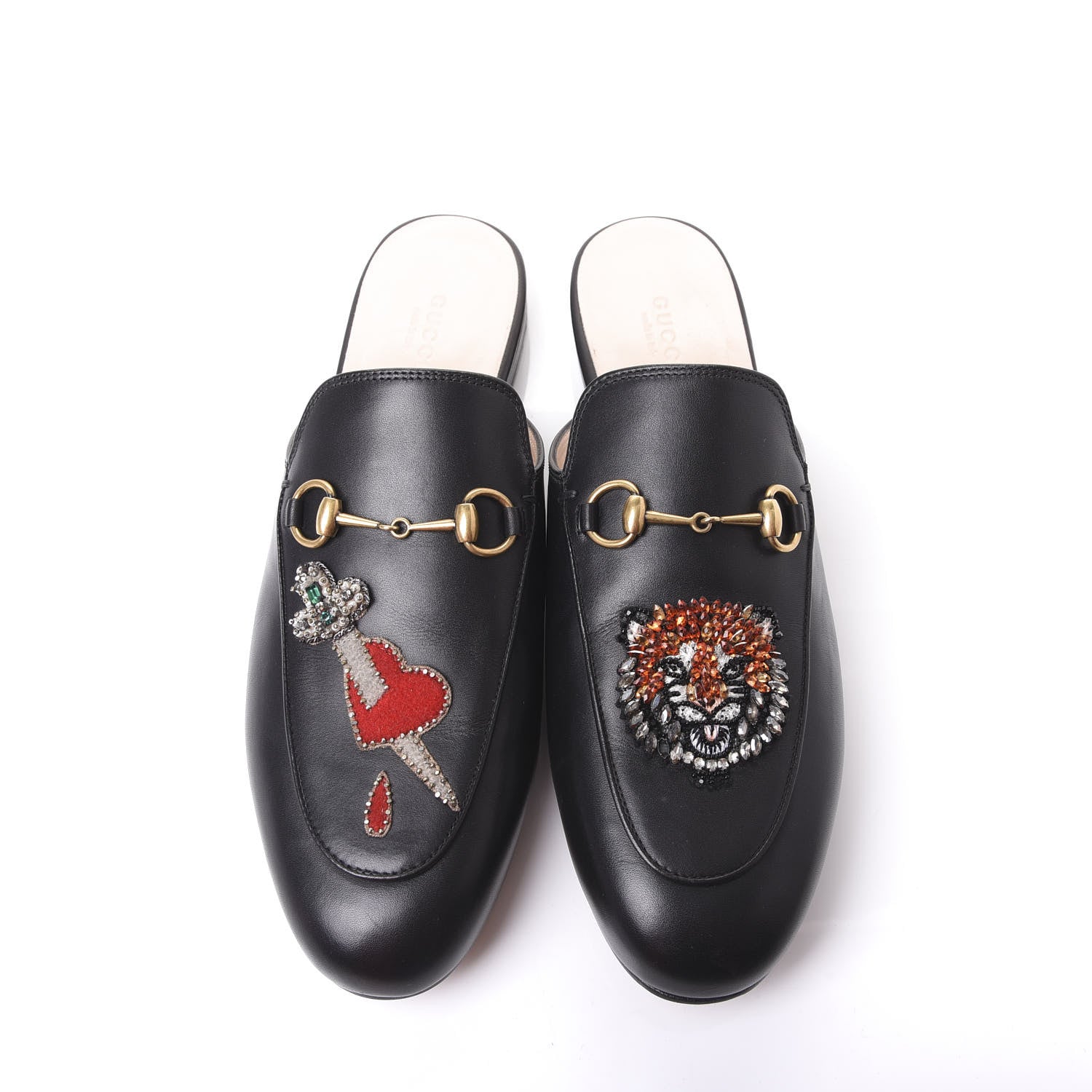 Gucci Calfskin Crystal Tiger Embroidered Princetown Slippers 39.5 Black 6 of 11