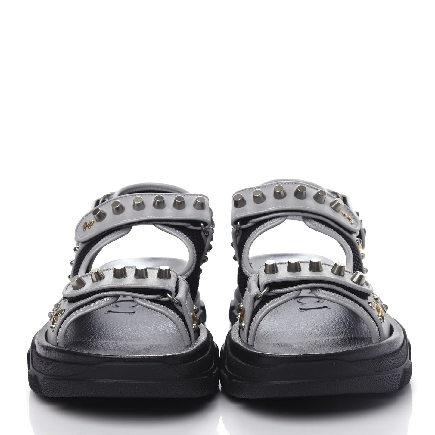 Technical Canvas Calfskin Reflective Studded Mens Aguru Sandals 11 Silver Black