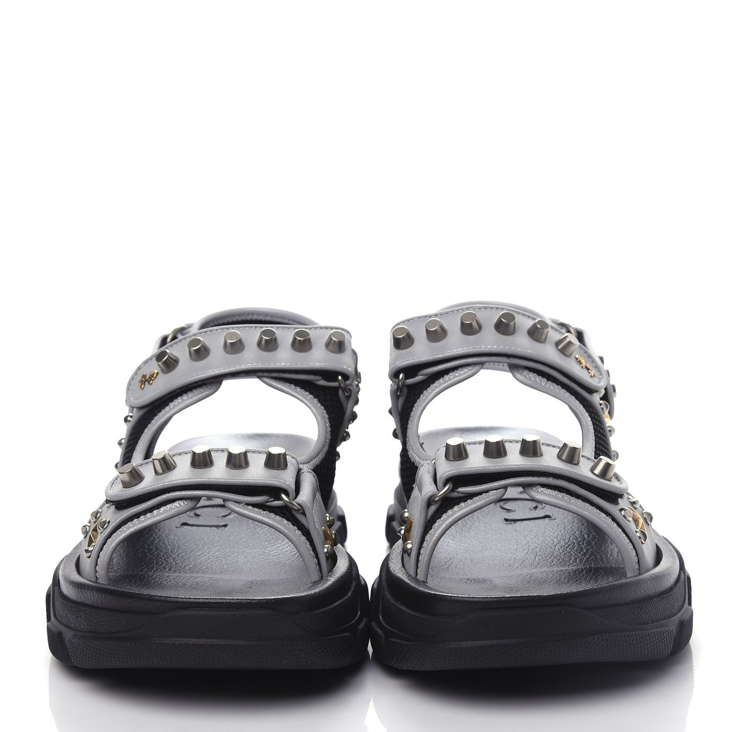 Gucci Technical Canvas Calfskin Reflective Studded Mens Aguru Sandals 11 Silver Black 5 of 9