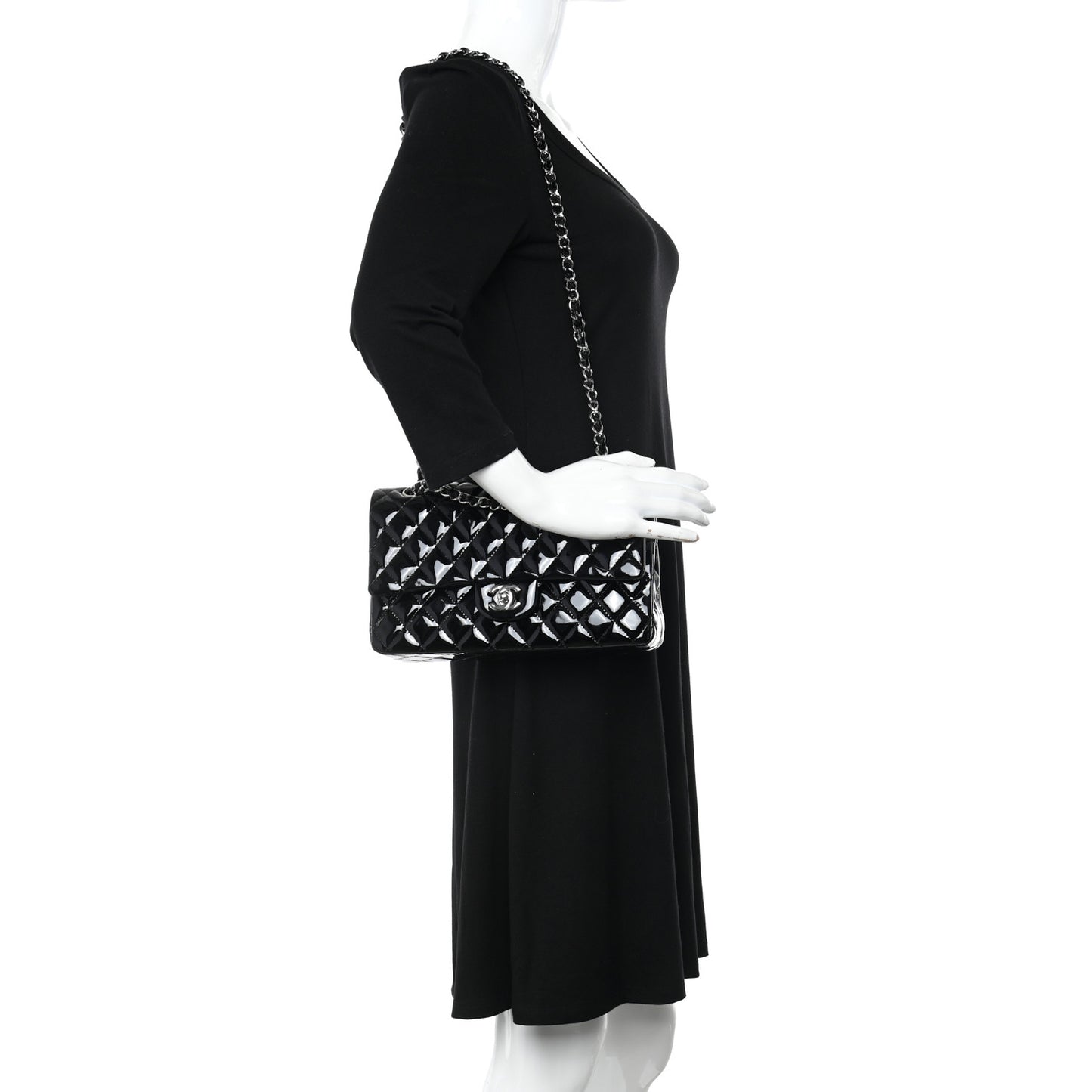 Patent Quilted Medium Double Flap Black