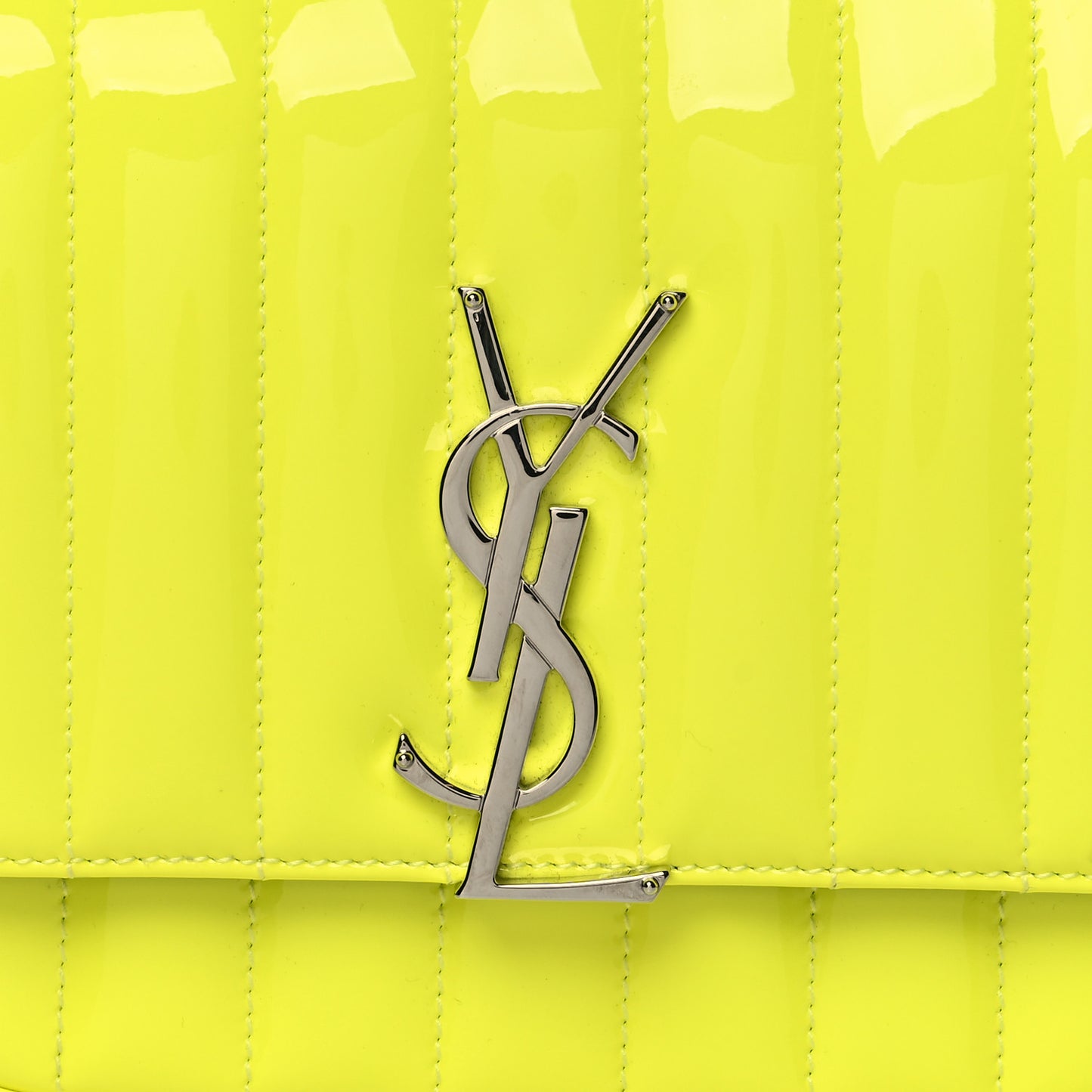Patent Matelasse Monogram Small Vicky Chain Bag Neon Yellow
