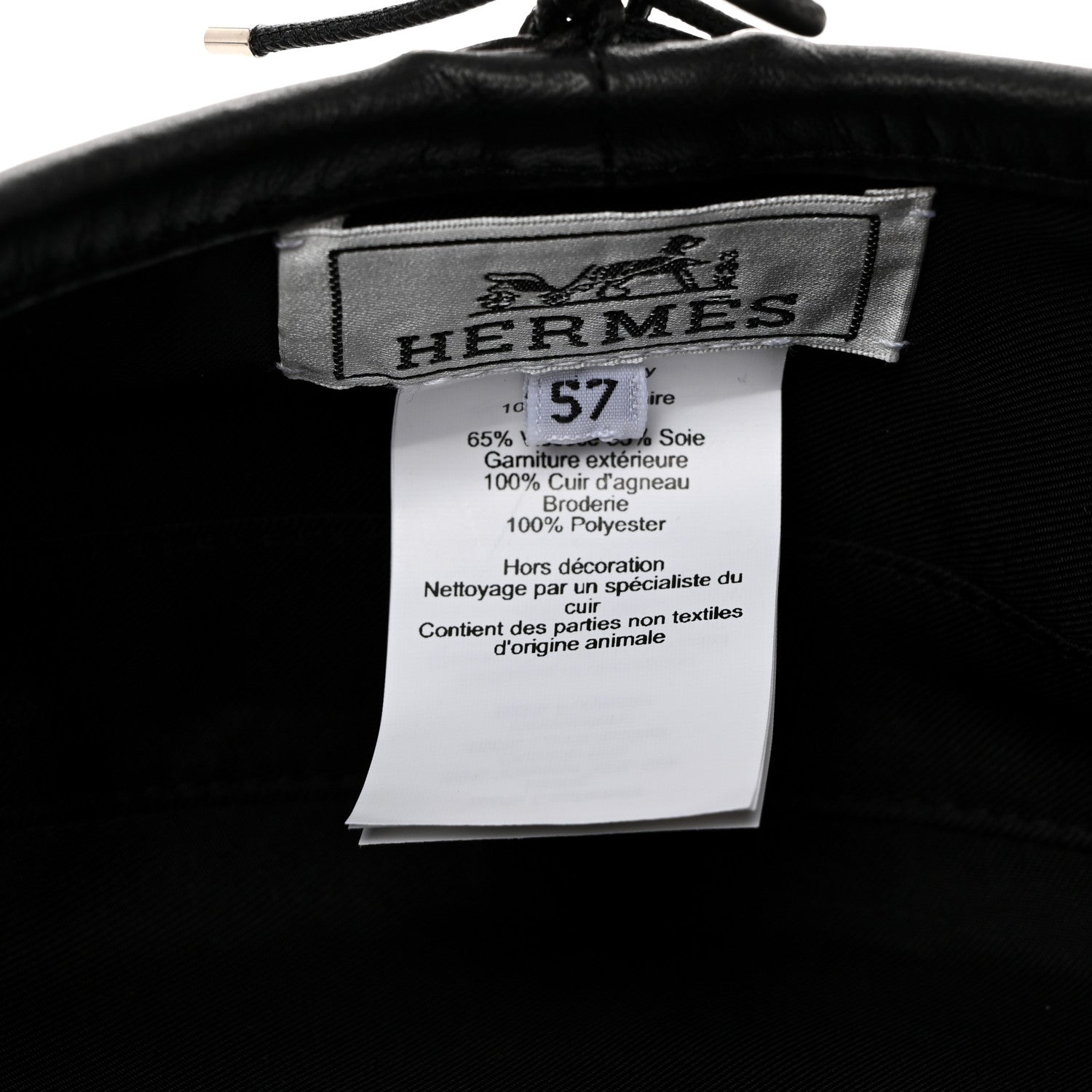 Hermes Cashmere Lambskin Saint-Honore Charms Beret 57 Charbon 8 of 8