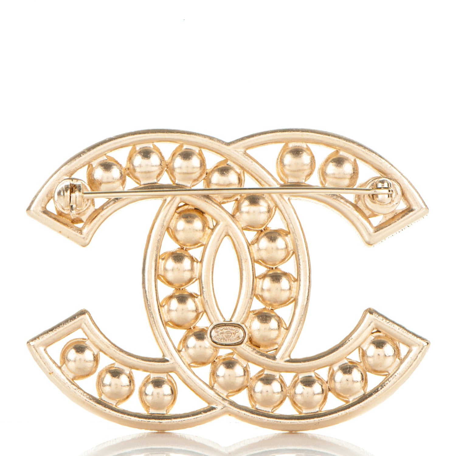 Chanel Pearl Baguette Crystal CC Brooch Gold 3 of 4