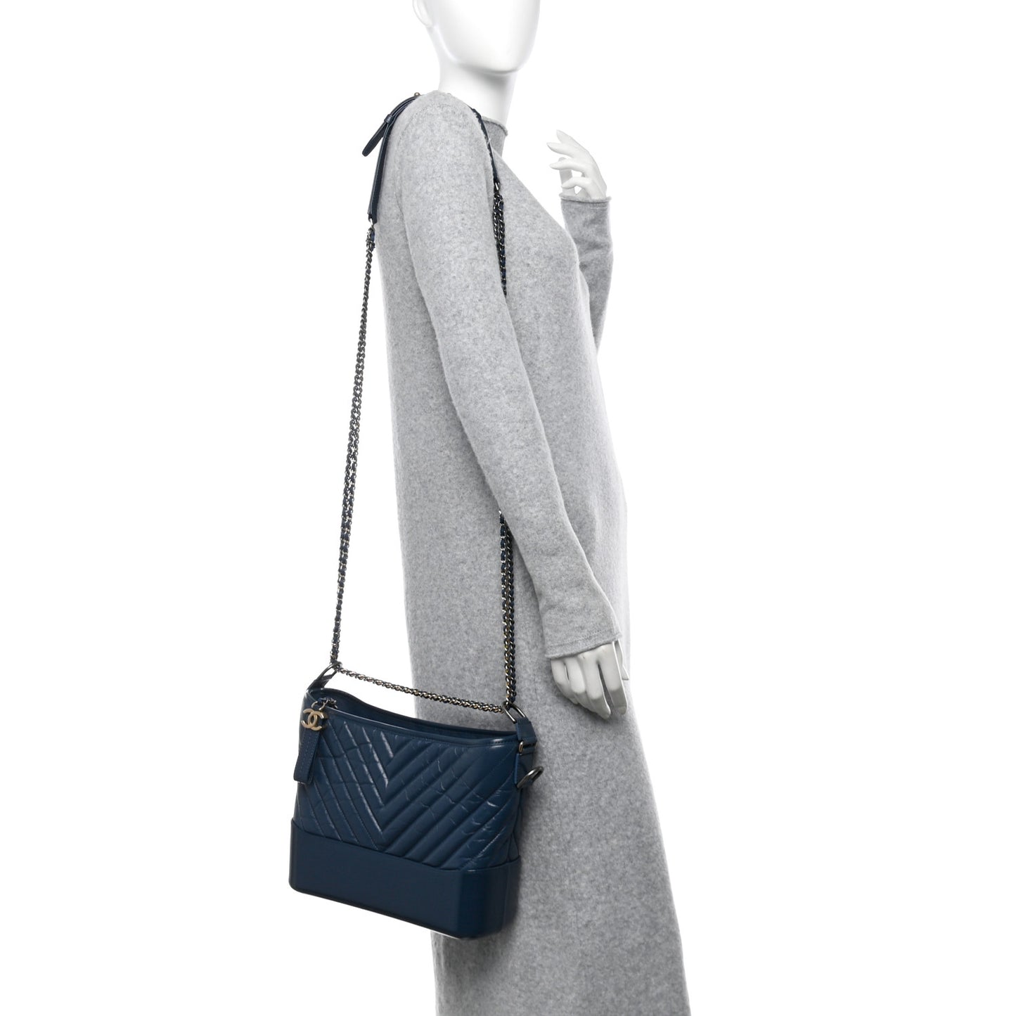 Aged Calfskin Chevron Quilted Medium Gabrielle Hobo Blue