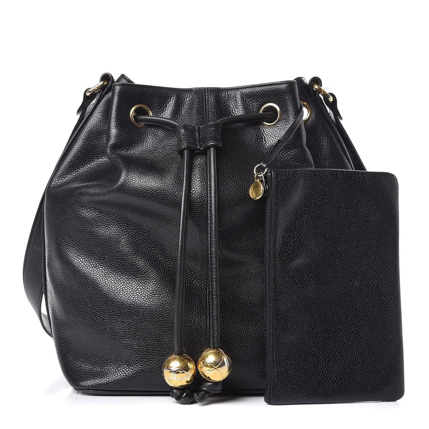Caviar CC Drawstring Shoulder Bag Black