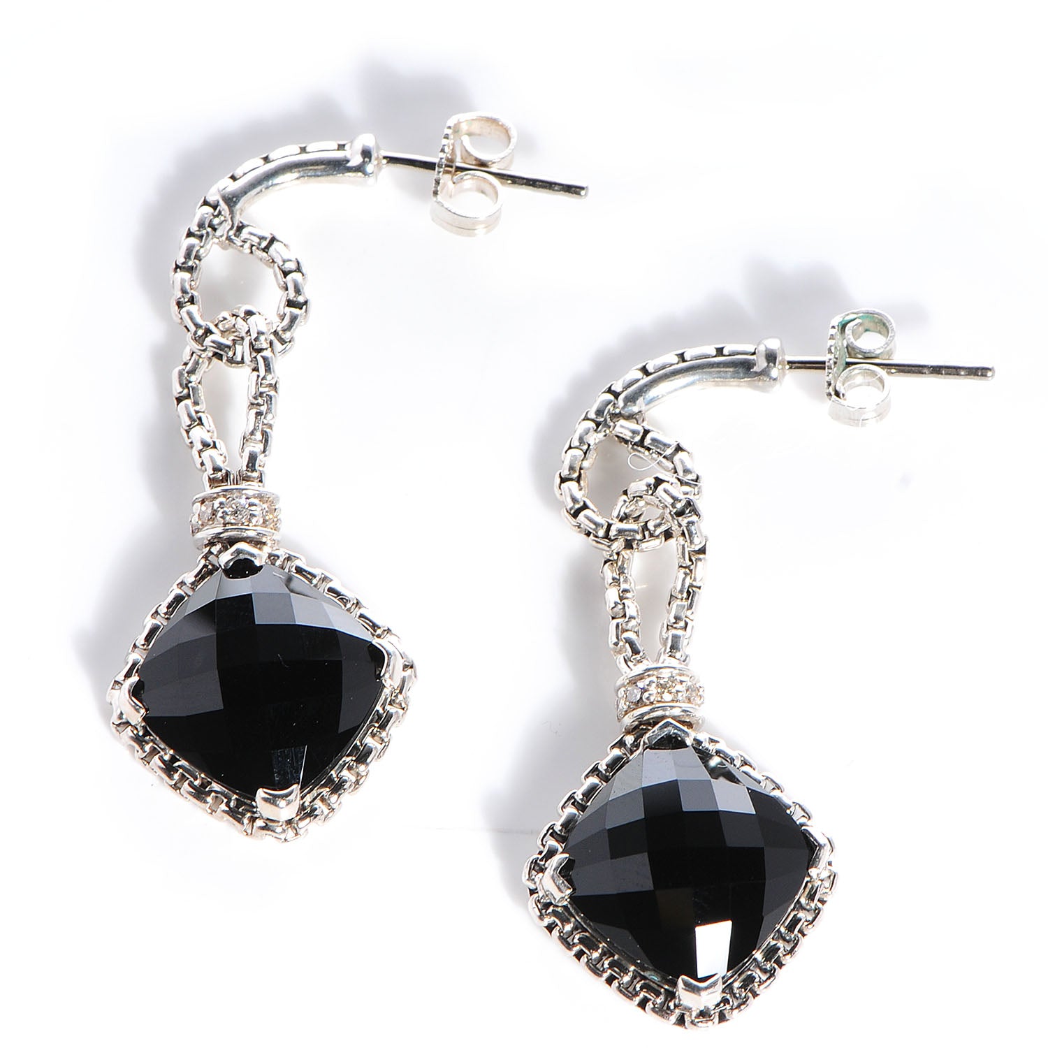 David Yurman Sterling Silver Black Onyx White Sapphires Drop Earrings 1 of 5