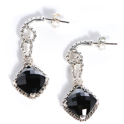 David Yurman Sterling Silver Black Onyx White Sapphires Drop Earrings 1 of 5