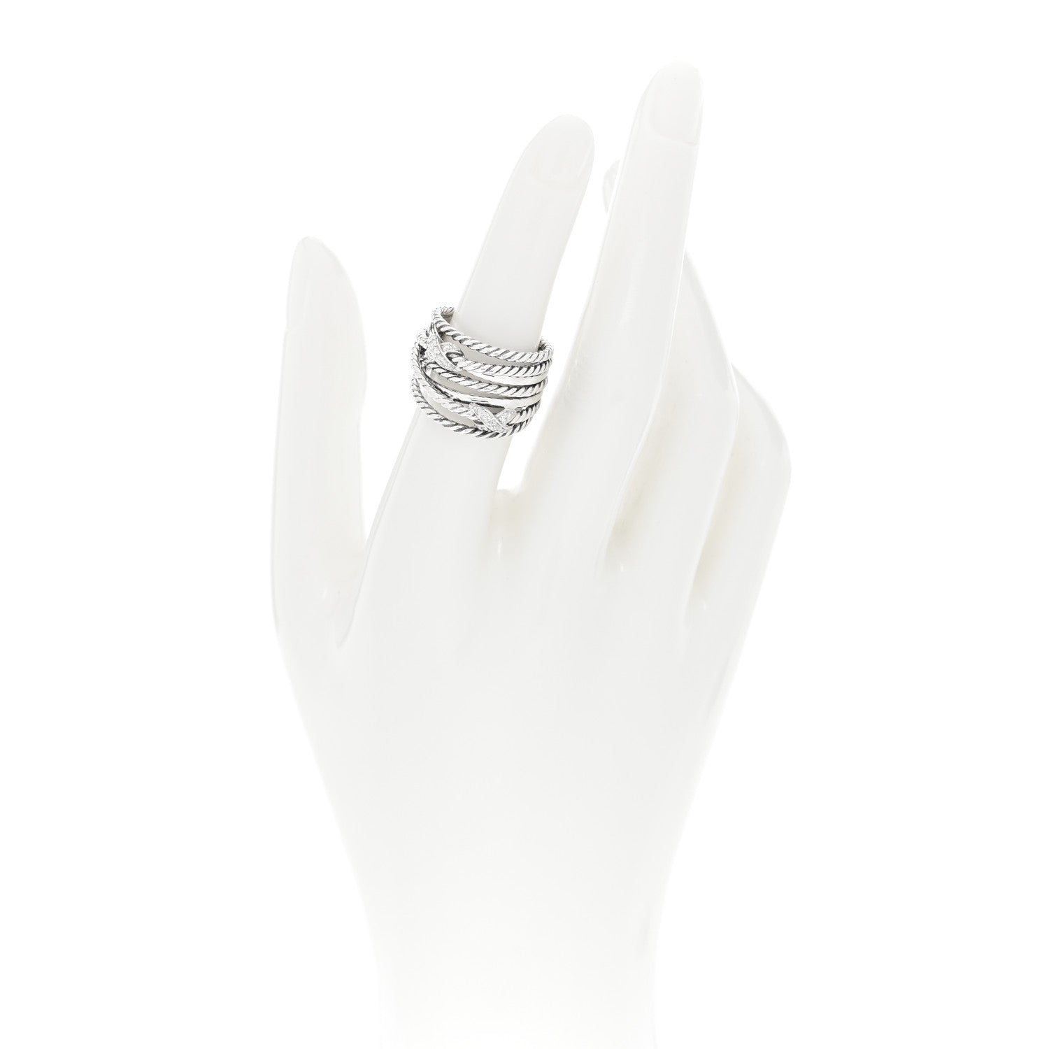 David Yurman Sterling Silver Diamond Double X Crossover Ring 53 6.25 2 of 4