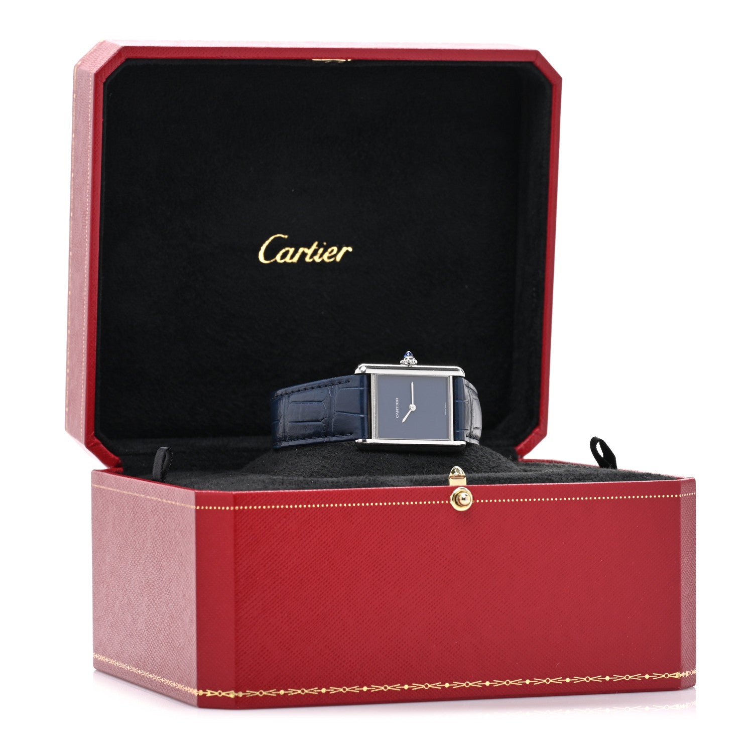 Cartier Stainless Steel Alligator 25mm Must de Cartier Tank Quartz