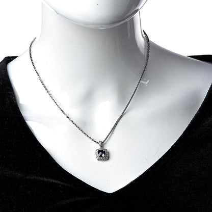 David Yurman Sterling Silver Diamond Amethyst 7mm Petite Albion Pendant Necklace 2 of 6