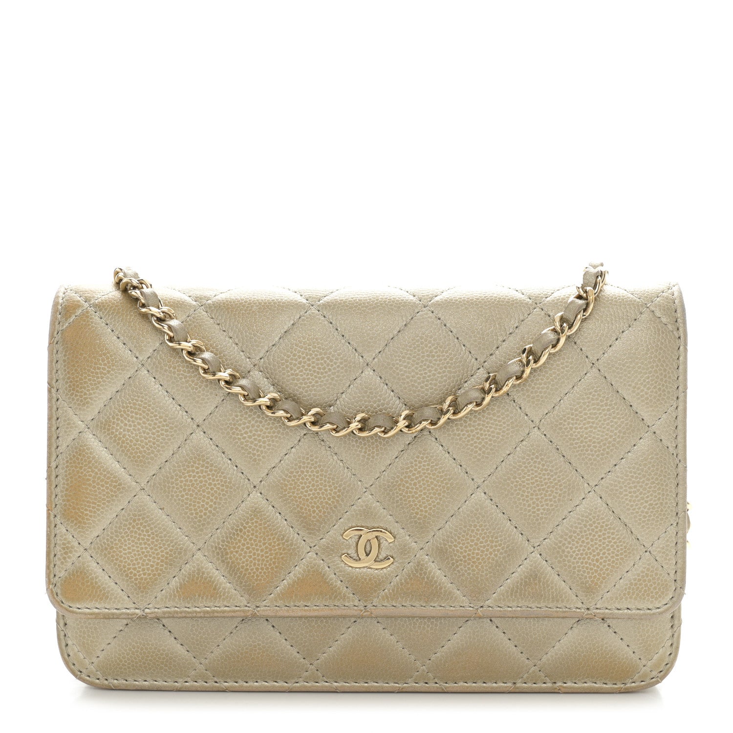 Chanel Metallic Caviar Quilted Wallet On Chain WOC Light Gold 1 of 15