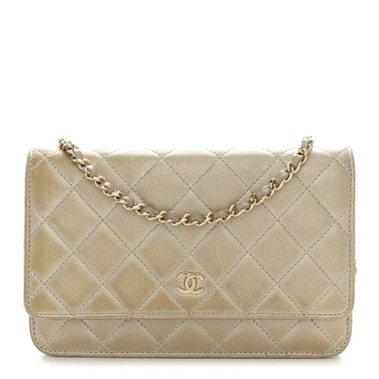 Chanel Metallic Caviar Quilted Wallet On Chain WOC Light Gold 1 of 15