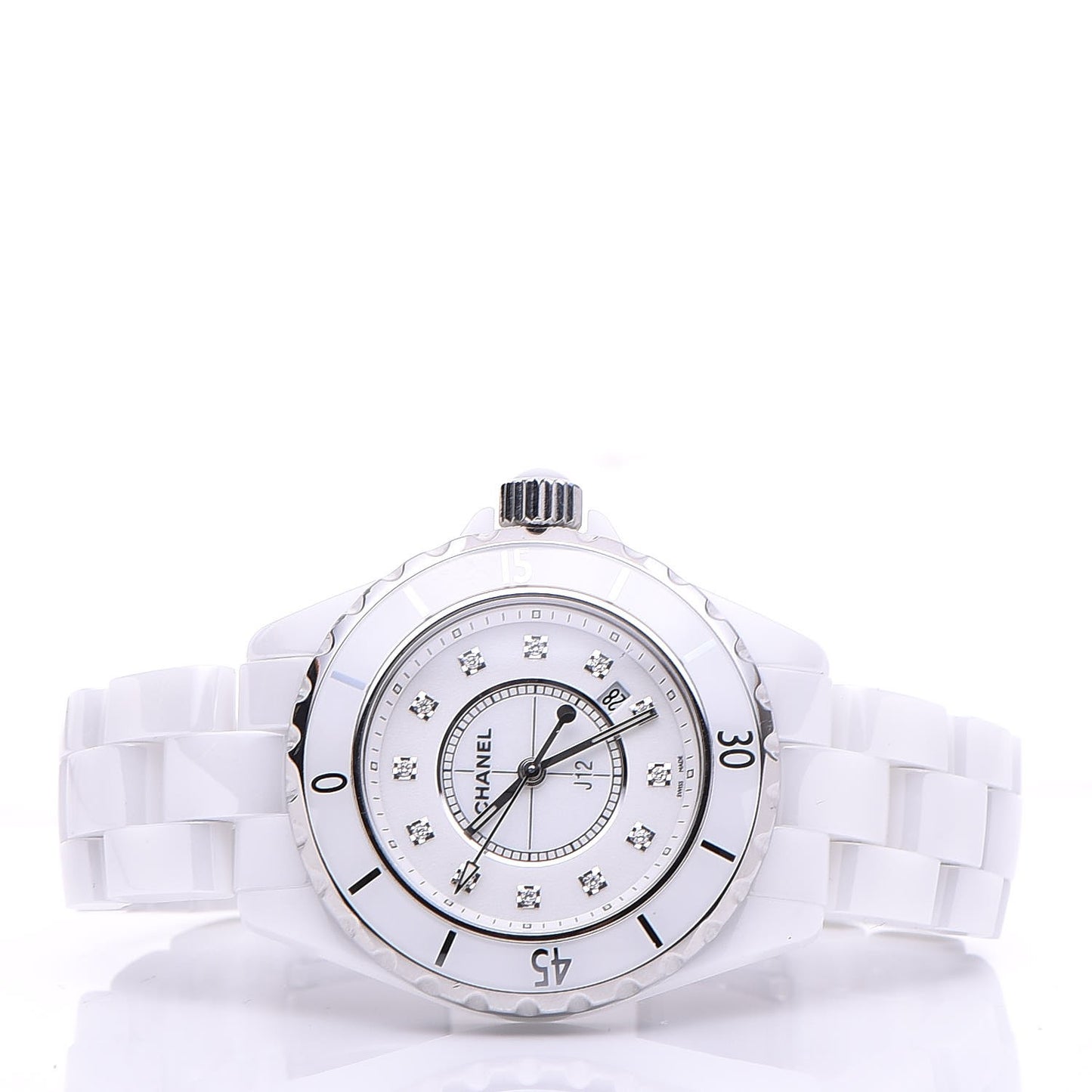 Stainless Steel Ceramic Diamond 33mm J12 Quartz Watch White