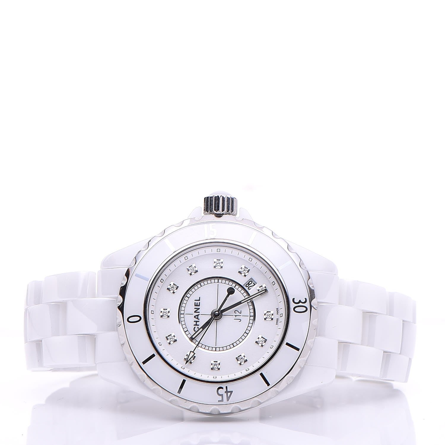 Chanel Stainless Steel Ceramic Diamond 33mm J12 Quartz Watch White 3 of 7