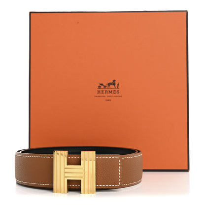 Hermes Box Taurillon Clemence 32mm Square H Belt 75 30 Black Gold 8 of 8