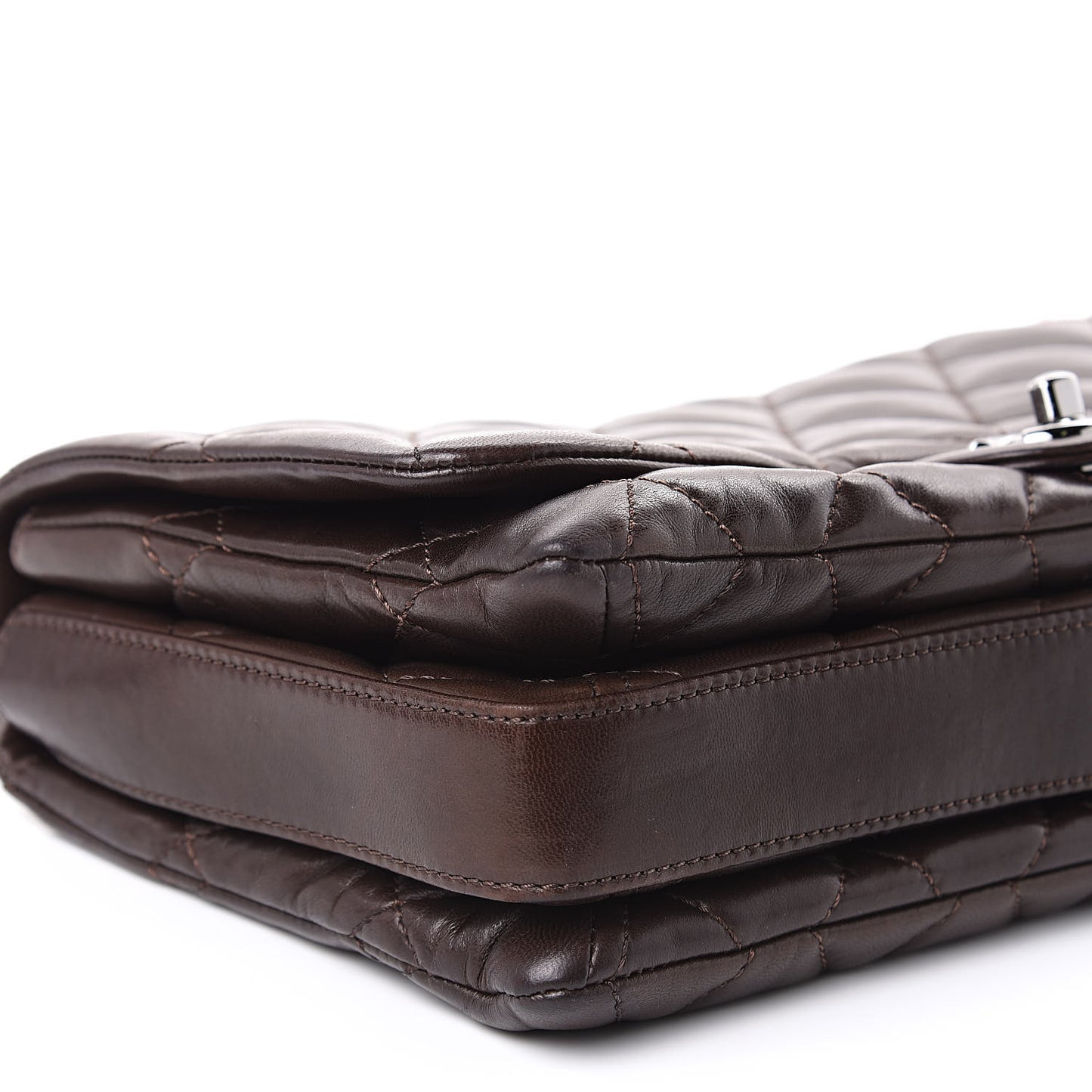 Lambskin Quilted Large 3 Flap Brown