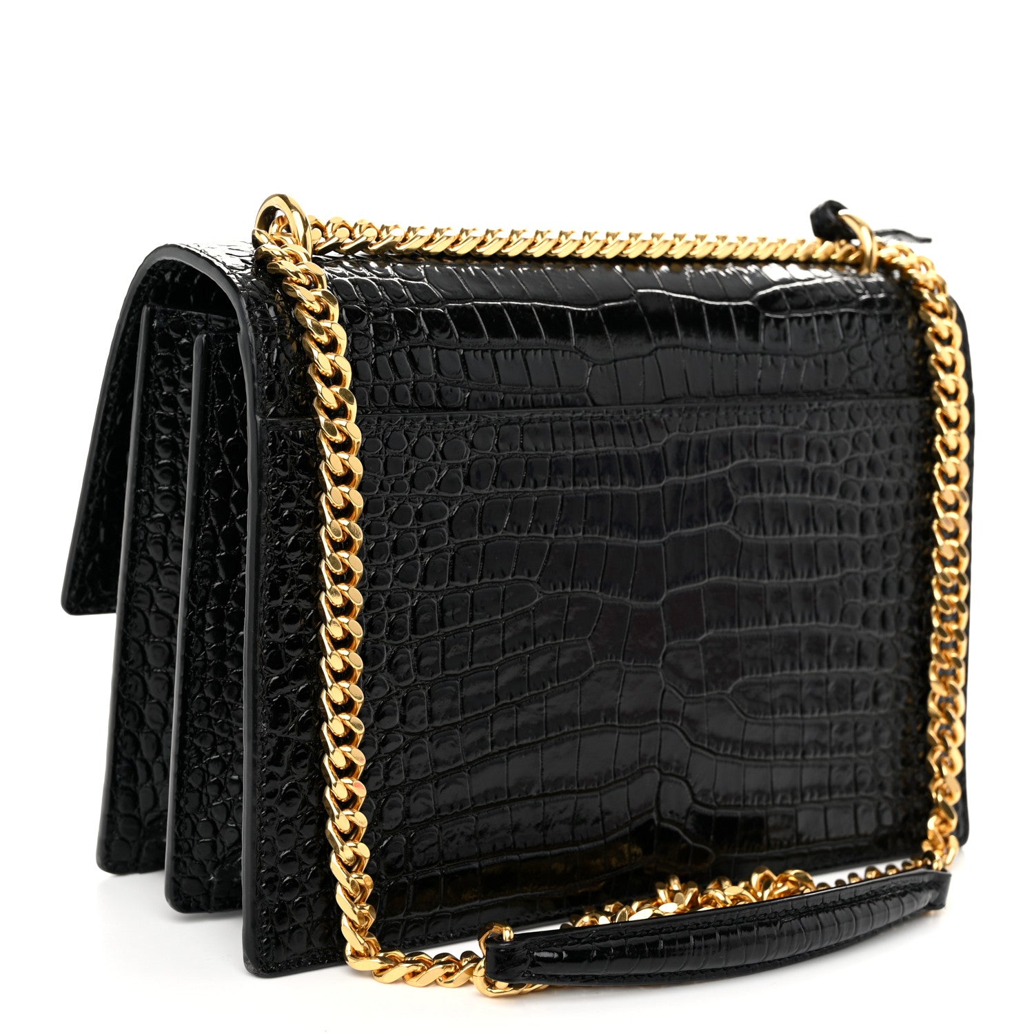 Saint Laurent Calfskin Crocodile Embossed Medium Monogram Sunset Black 3 of 10