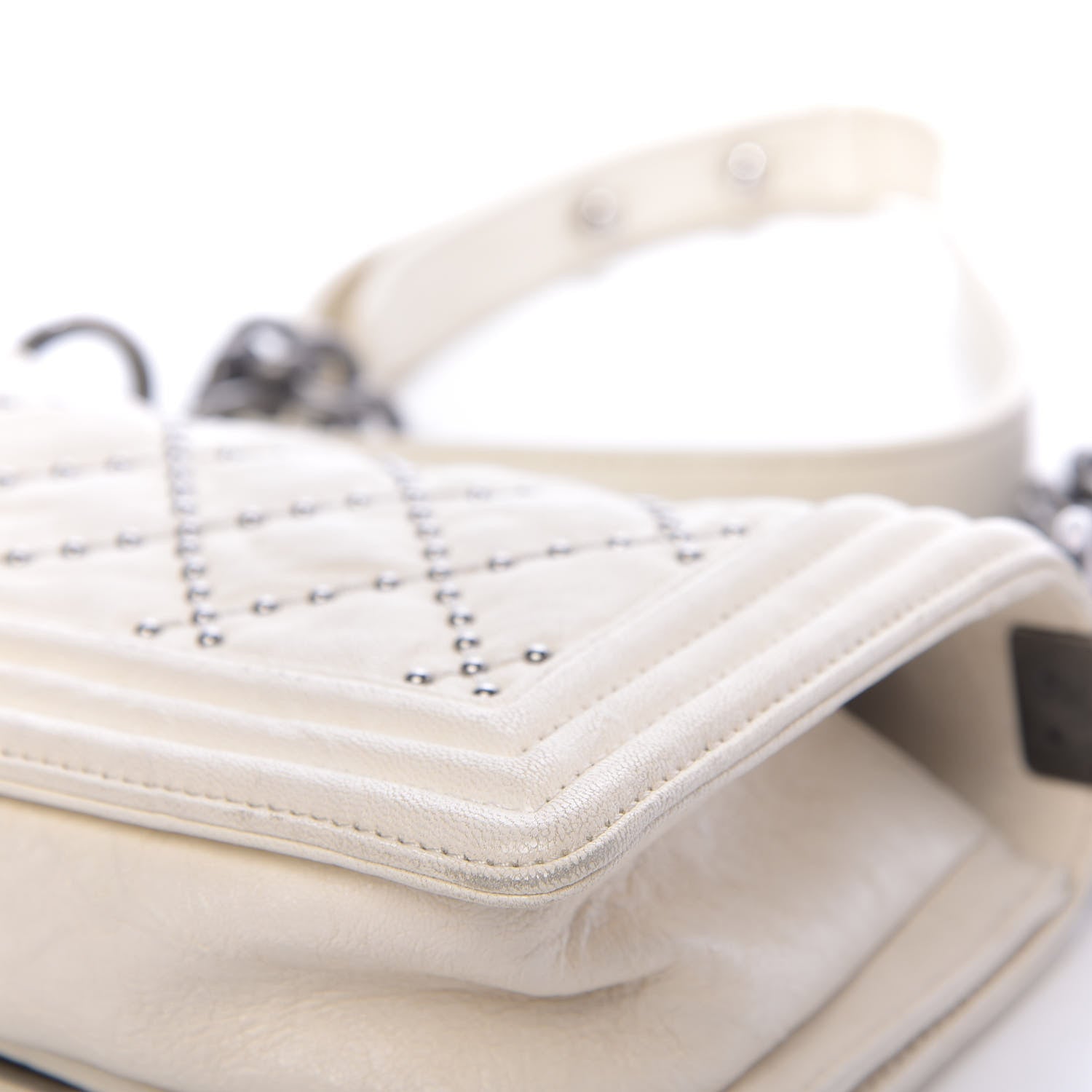 Chanel Crumpled Lambskin Small Studded Boy Flap Ecru 11 of 12