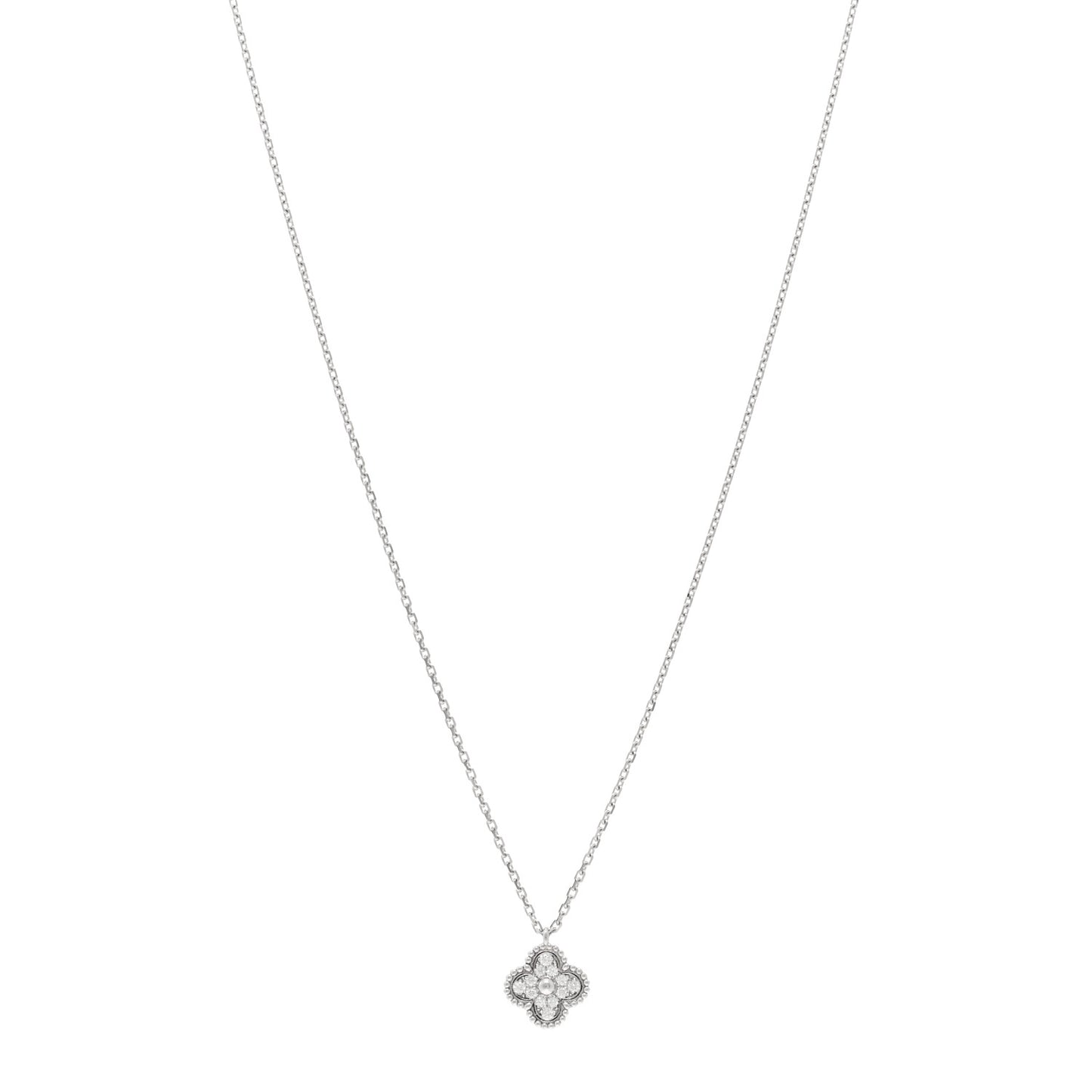 18K White Gold Diamond Sweet Alhambra Pendant Necklace