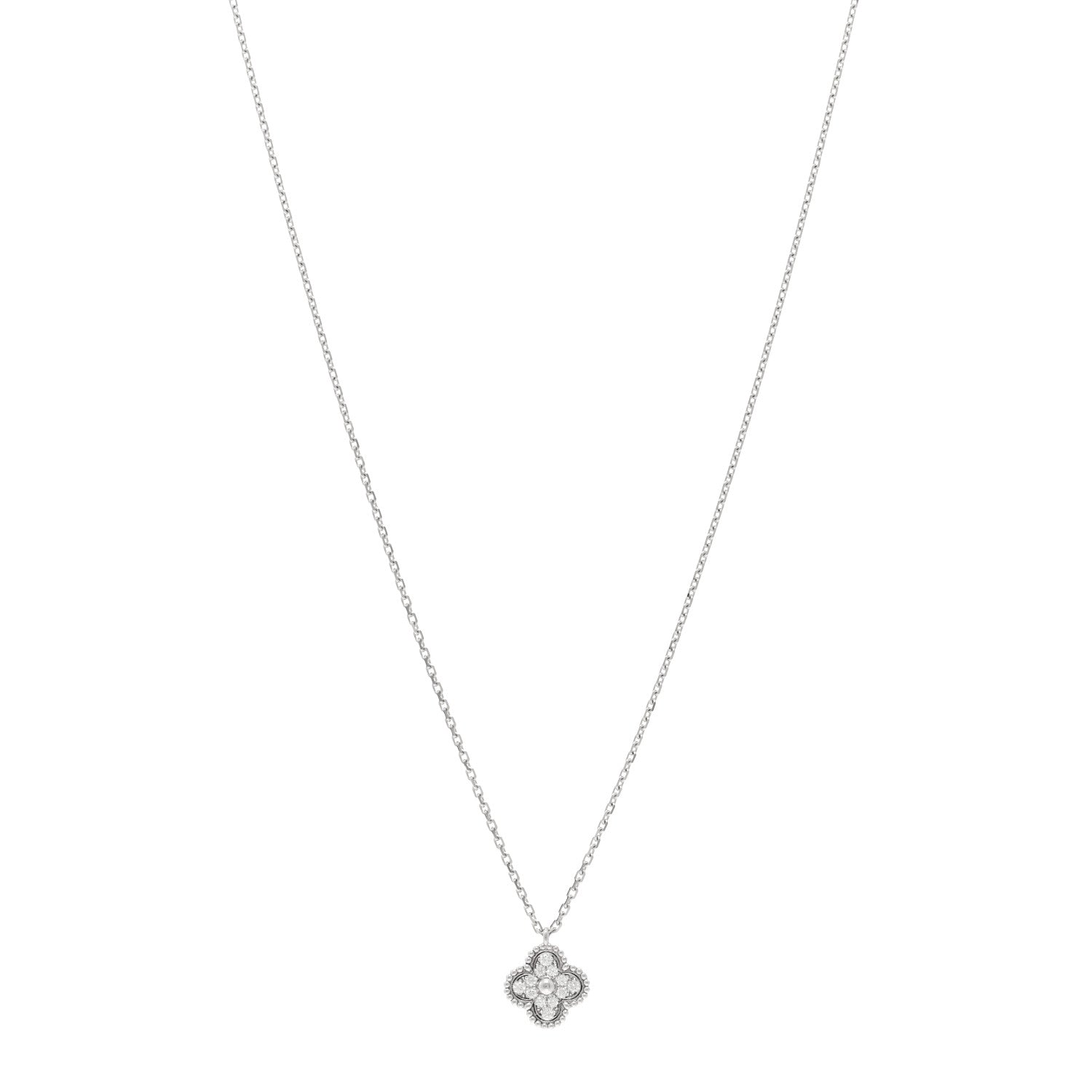 Van Cleef & Arpels 18K White Gold Diamond Sweet Alhambra Pendant Necklace 1 of 6