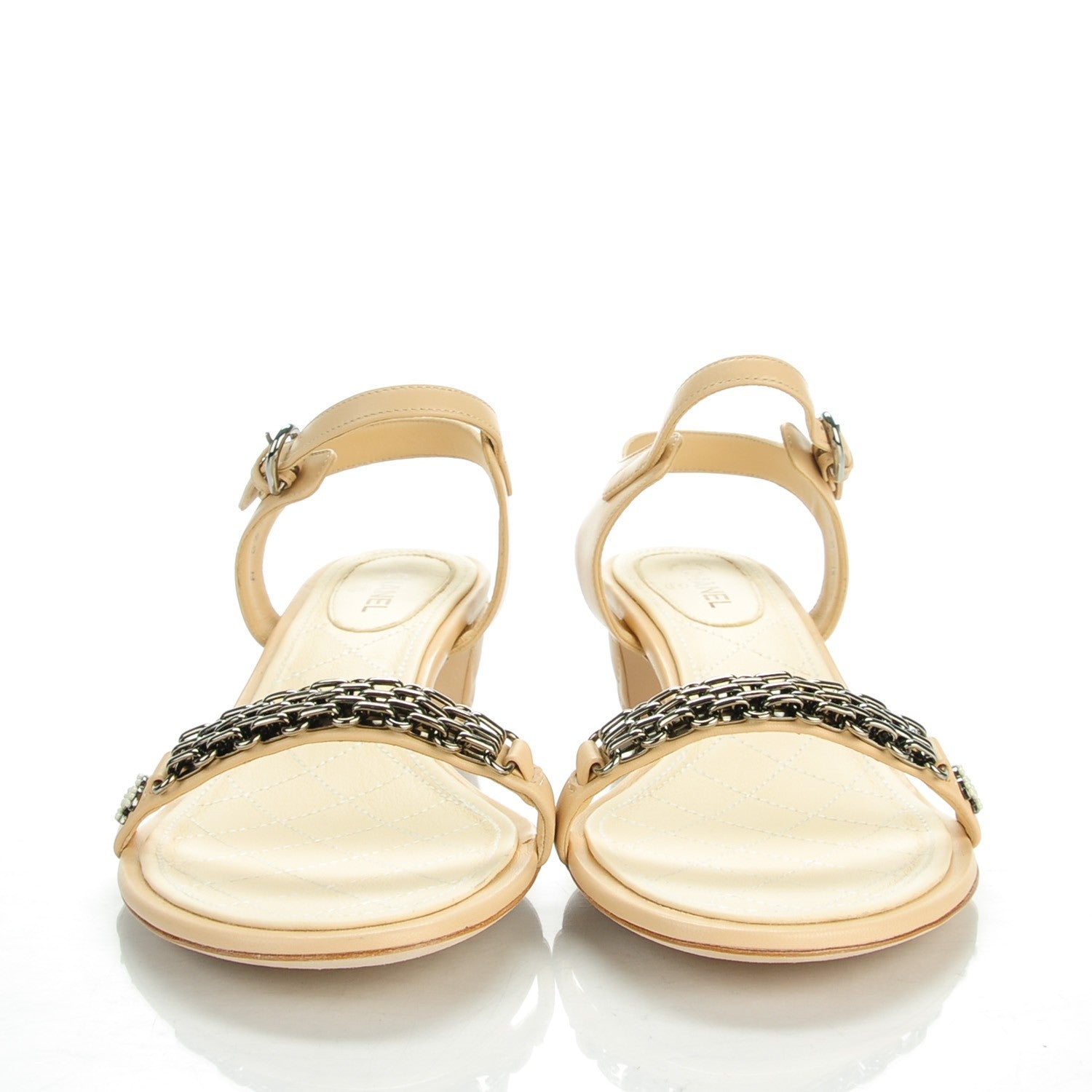 Chanel Lambskin Quilted Reissue Chain Pearl CC Sandals 39 Beige 2 of 9