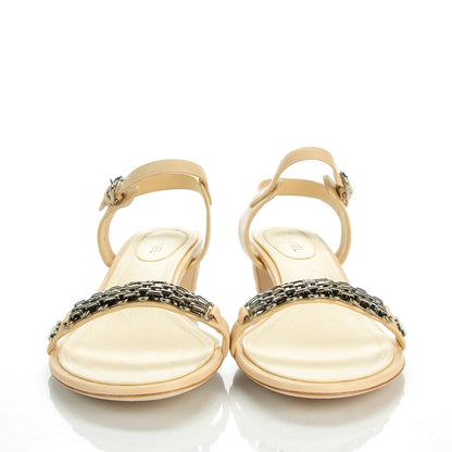 Chanel Lambskin Quilted Reissue Chain Pearl CC Sandals 39 Beige 2 of 9