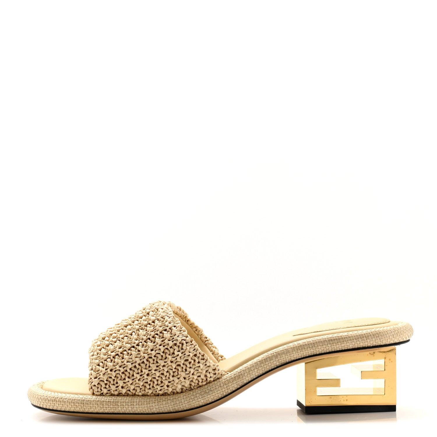 Fendi Raffia Intreccio Baguette 60mm Slide Sandals 38 Paglia 1 of 8