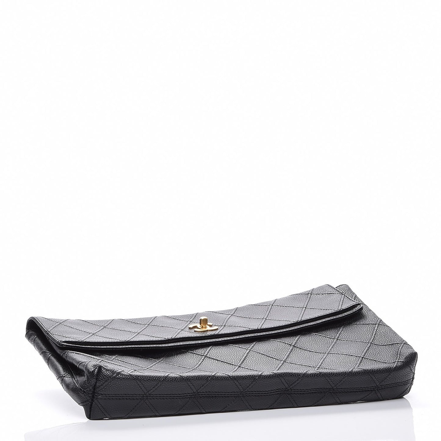 Caviar Diamond Stitch Oversized Flap Clutch Black