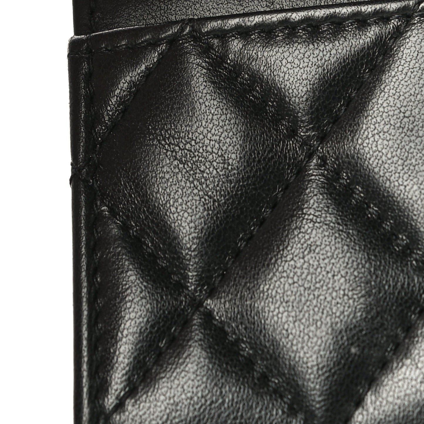 Lambskin Quilted Flap Card Holder Wallet Black