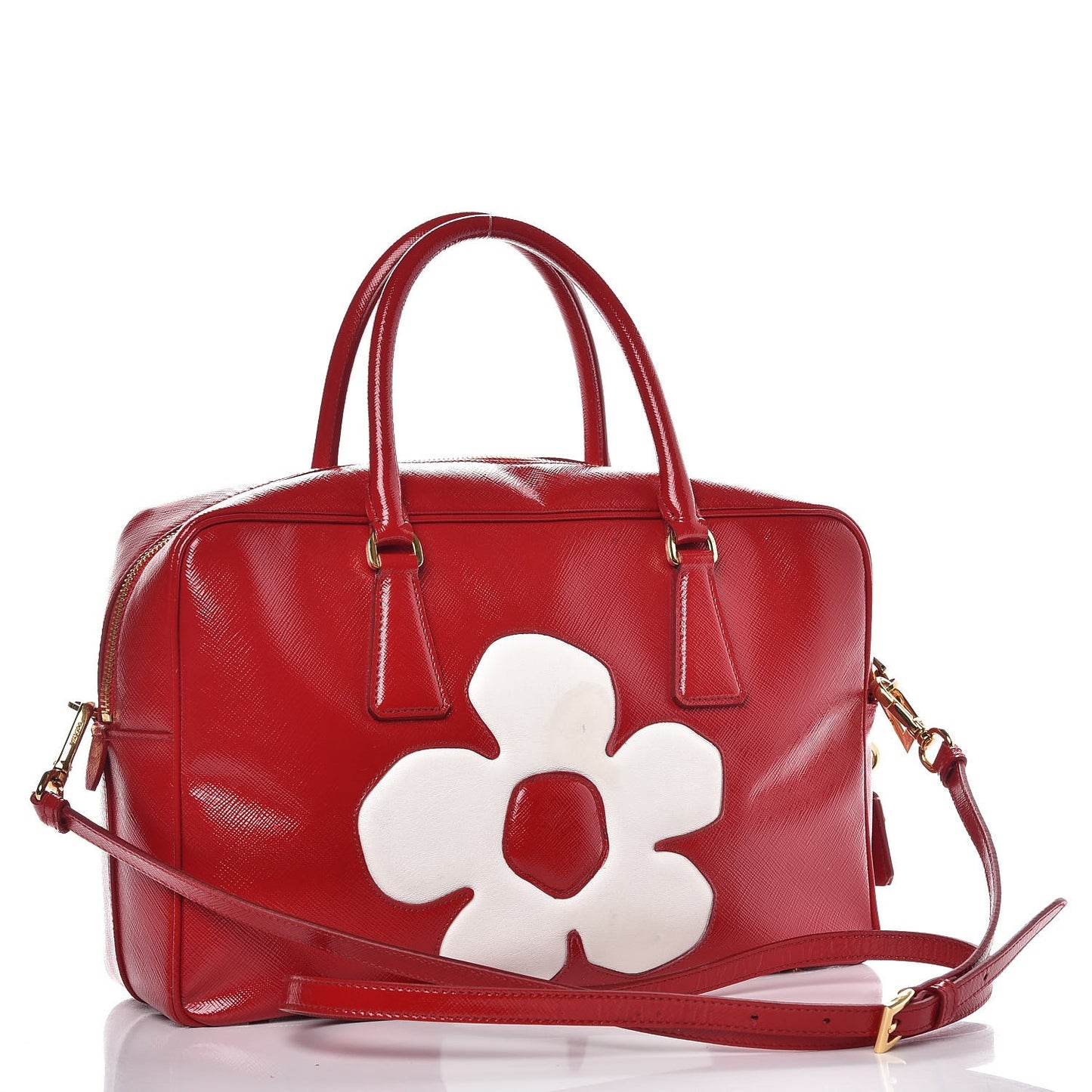 Saffiano Vernice Floral Bauletto Bag Rosso Bianco