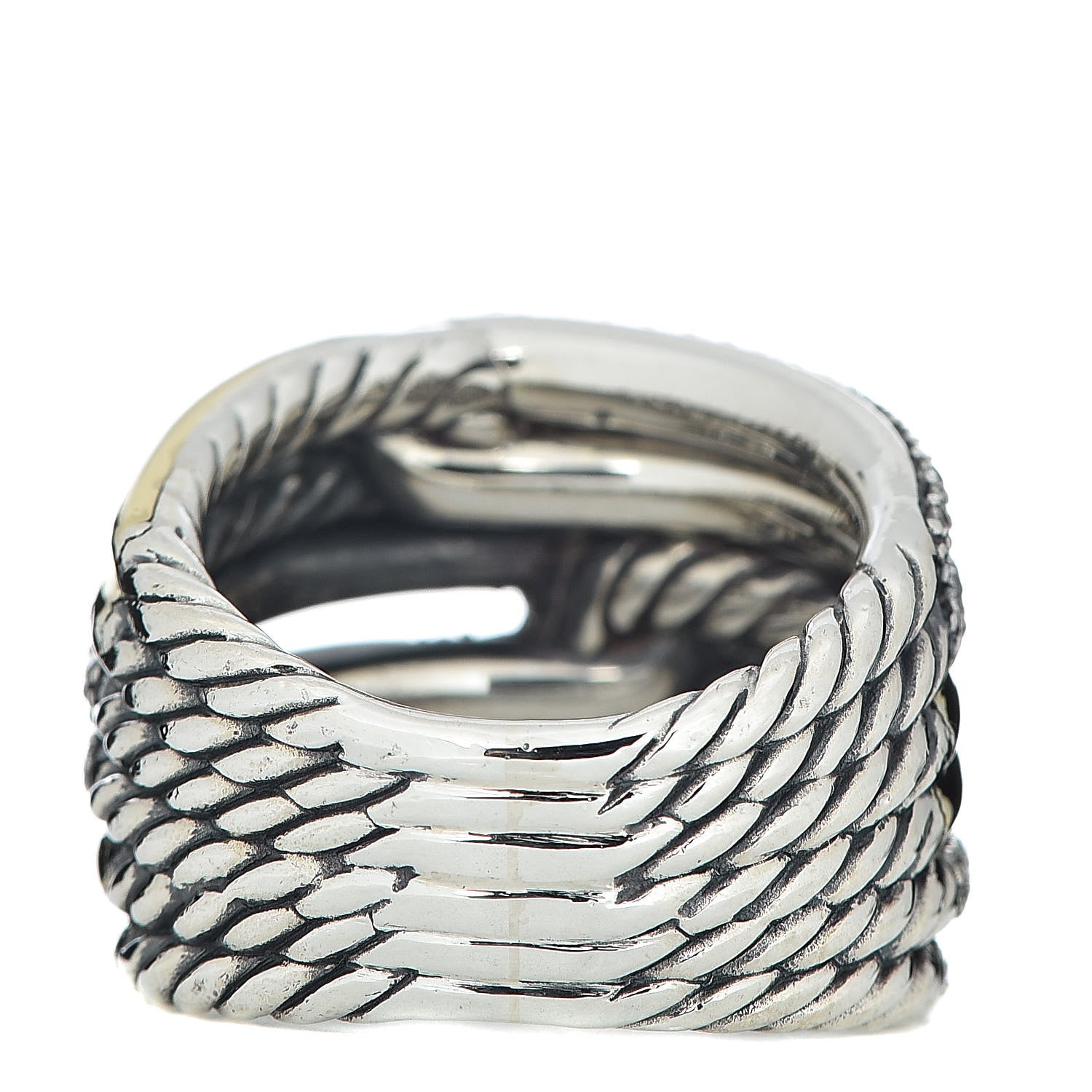 David Yurman Sterling Silver 18K Yellow Gold Diamond 19mm Labyrinth Triple Loop Ring 54 6.75 4 of 5