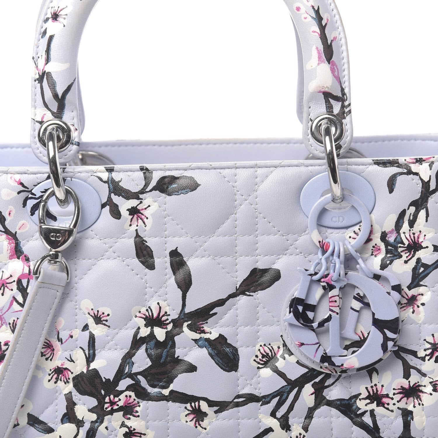Christian Dior Lambskin Cannage Floral Printed Medium Lady Dior Light Blue 14 of 19