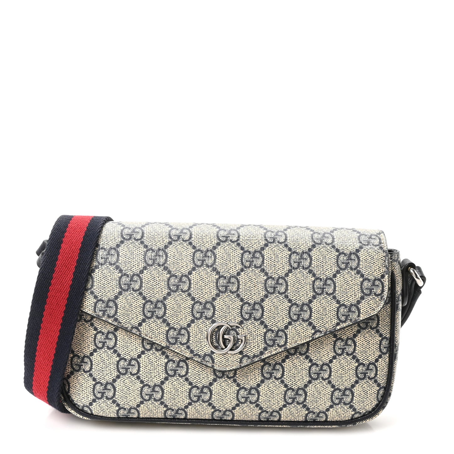 GG Supreme Monogram Textured Dollar Calfskin Web Mini Ophidia Envelope Shoulder Bag Beige Blue