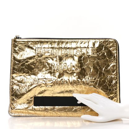 Chanel Metallic Lambskin Large Feministe Maize Feminine Pouch Clutch Gold 2 of 9